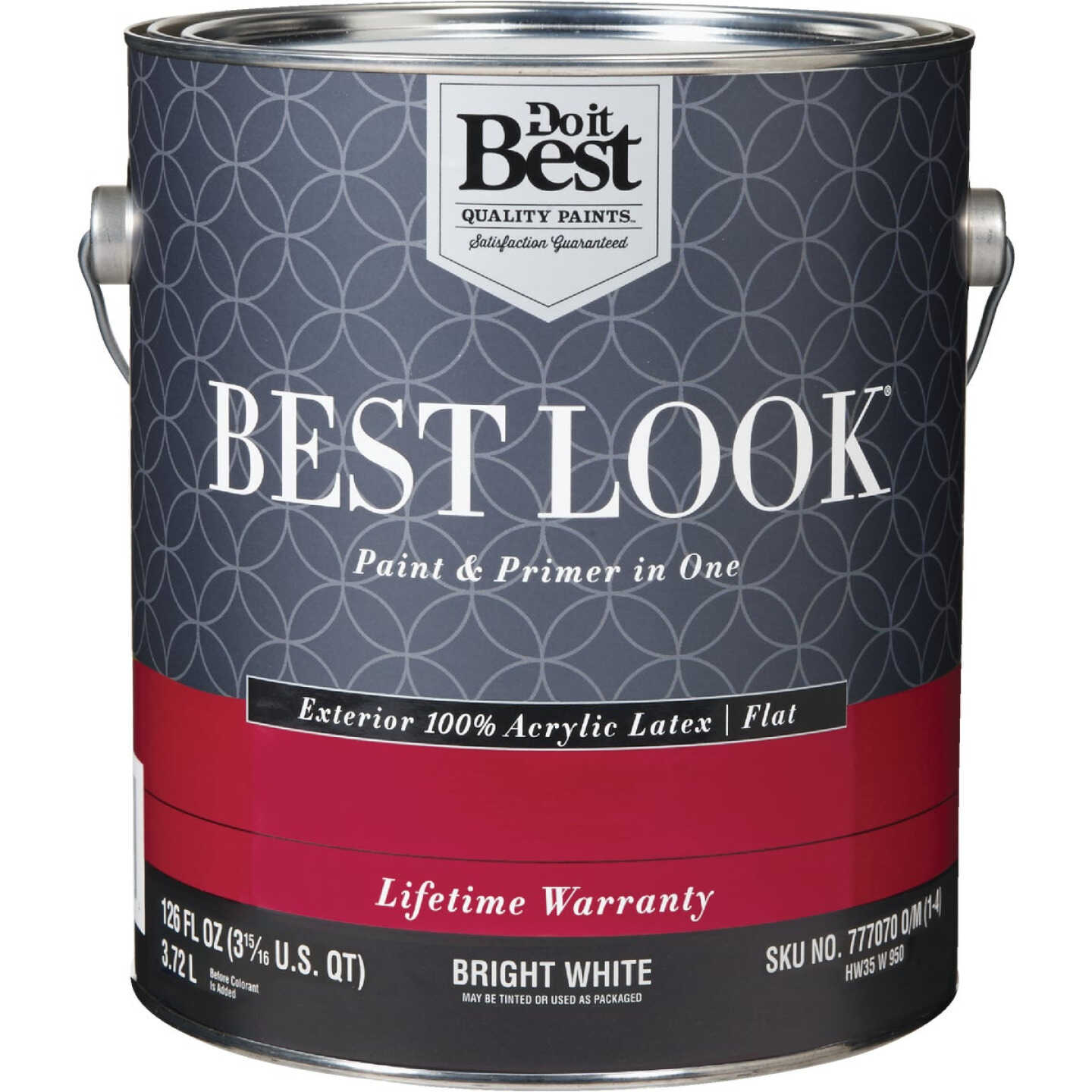 Best Look 100% Acrylic Latex Premium Paint & Primer In One Flat Exterior House Paint, Bright White, 1 Gal. Image 1