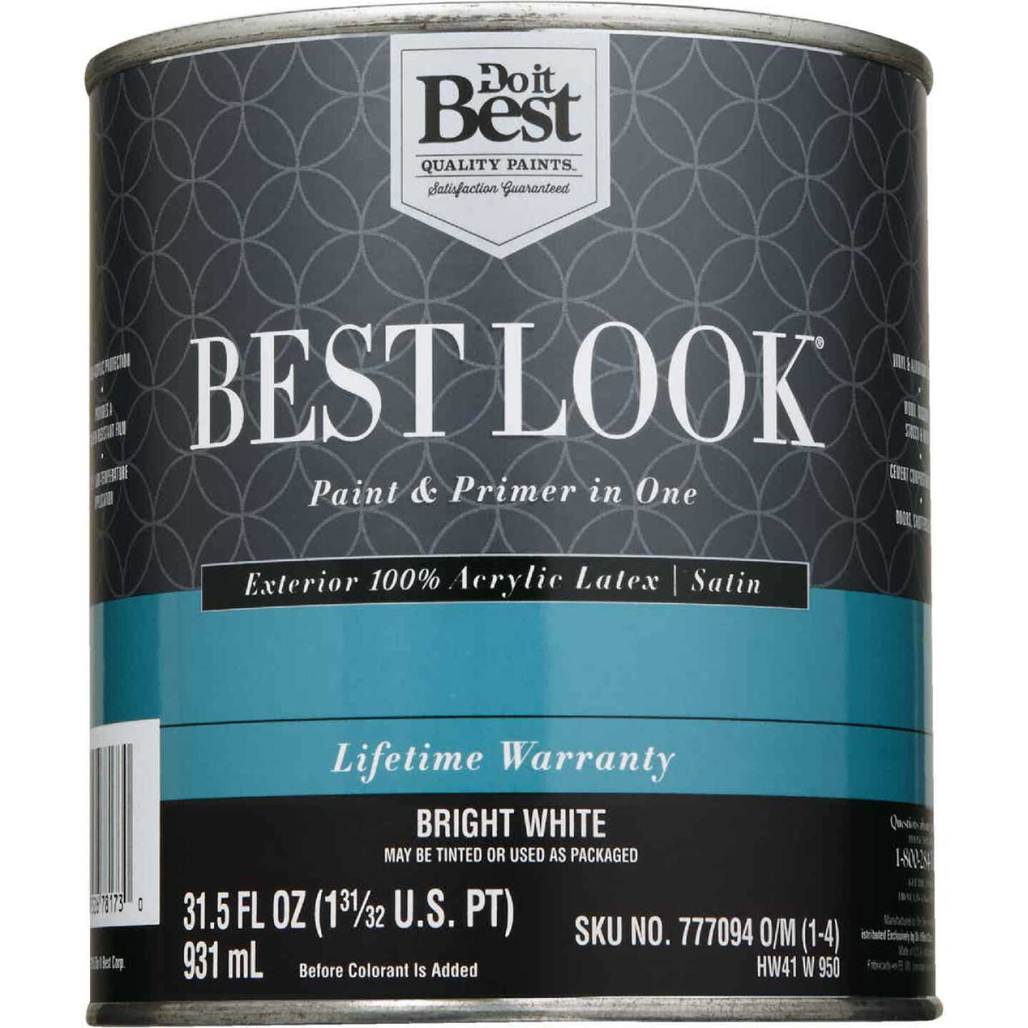 Best Look 100% Acrylic Latex Premium Paint & Primer In One Satin Exterior House Paint, Bright White, 1 Qt. Image 2