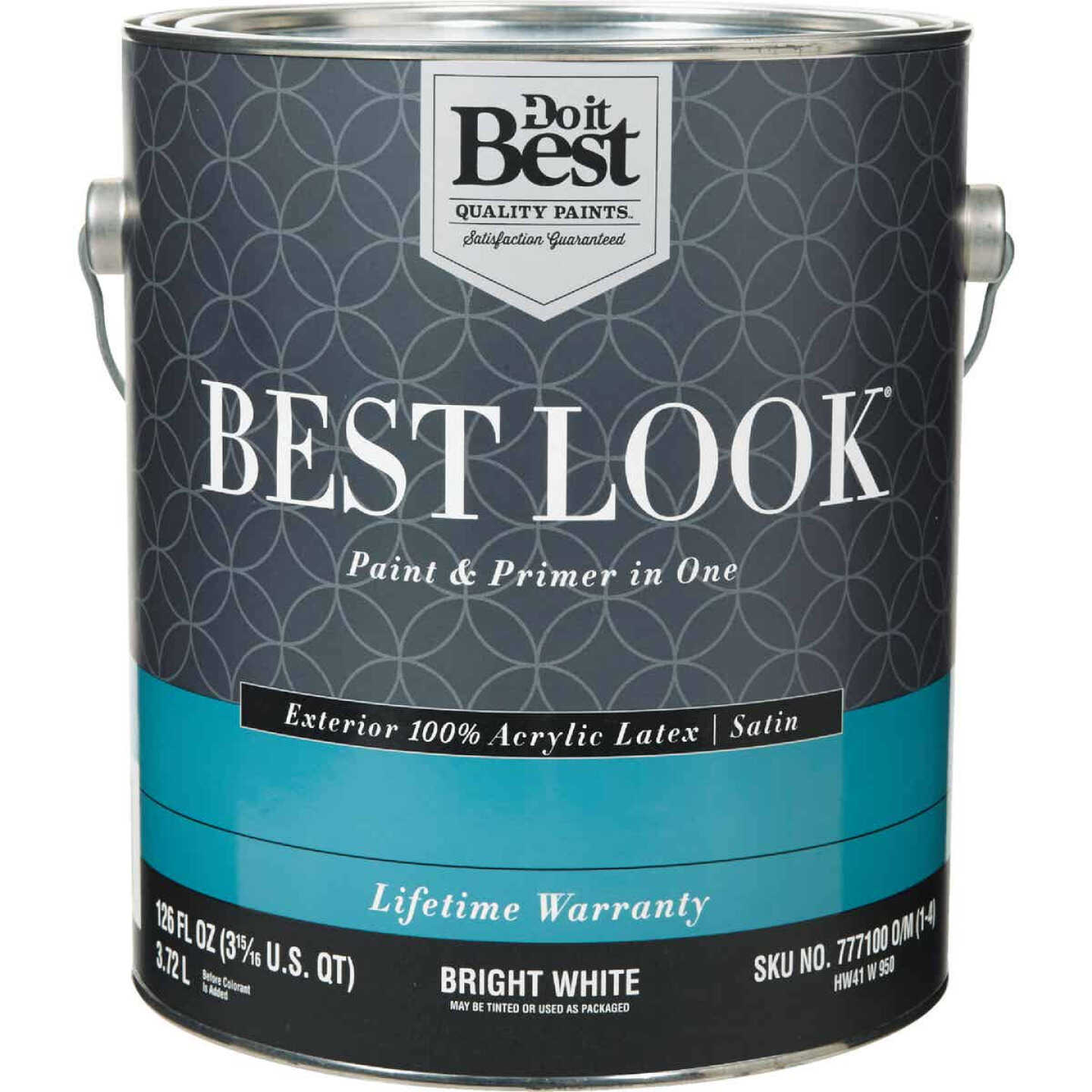Best Look 100% Acrylic Latex Premium Paint & Primer In One Satin Exterior House Paint, Bright White, 1 Gal. Image 1