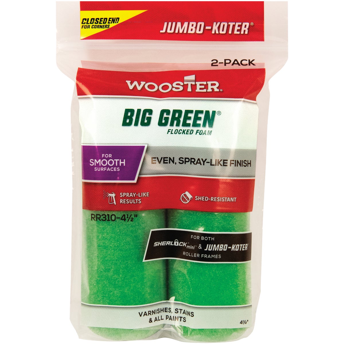 Wooster Jumbo-Koter 4-1/2 In. x 3/8 In. Flocked Mini Foam Roller Cover (2-Pack) Image 1