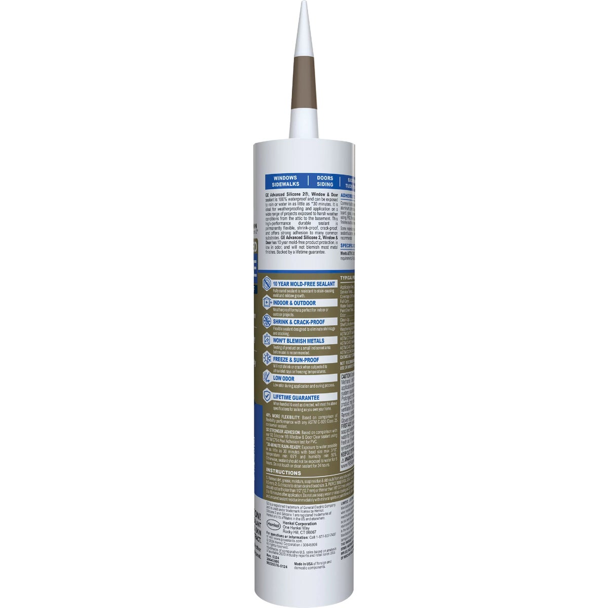 GE Advanced Silicone Window & Door Sealant, Brown, 10.1  Oz. Cartridge Image 7