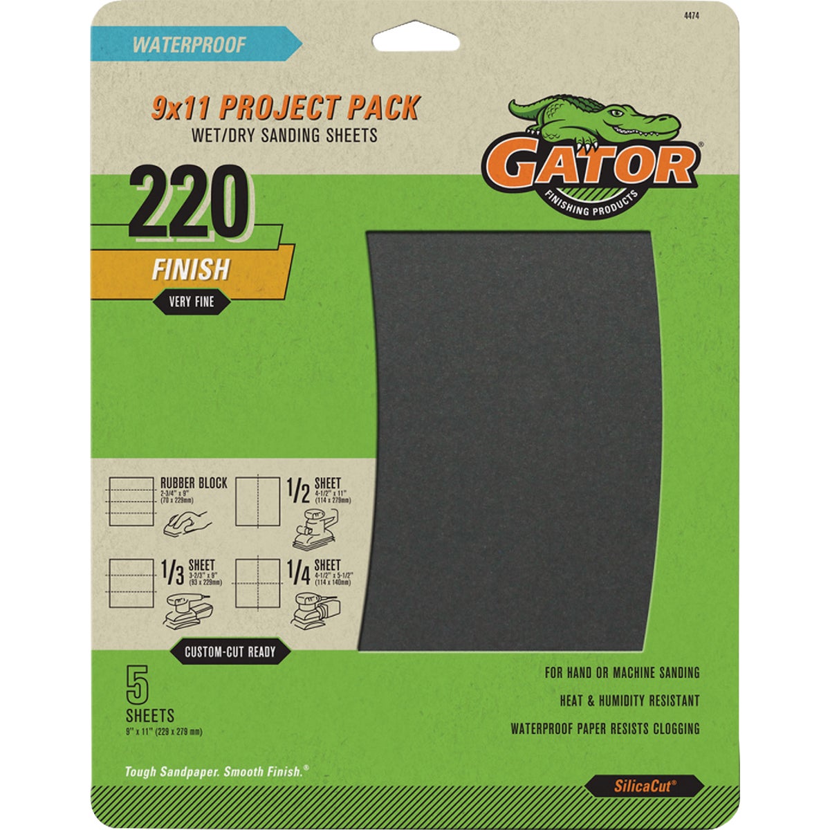 GatorGrit 9 In. x 11 In. Very Fine 220-Grit Sandpaper (5-Pack)