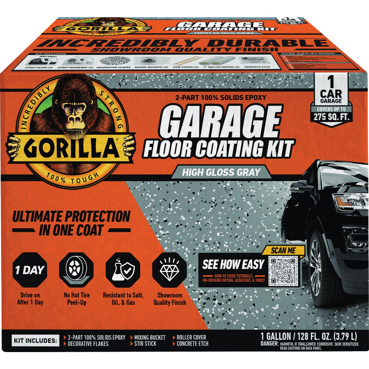 Gorilla Gray Garage Floor Epoxy Coating Kit - 1 Car Coverage
