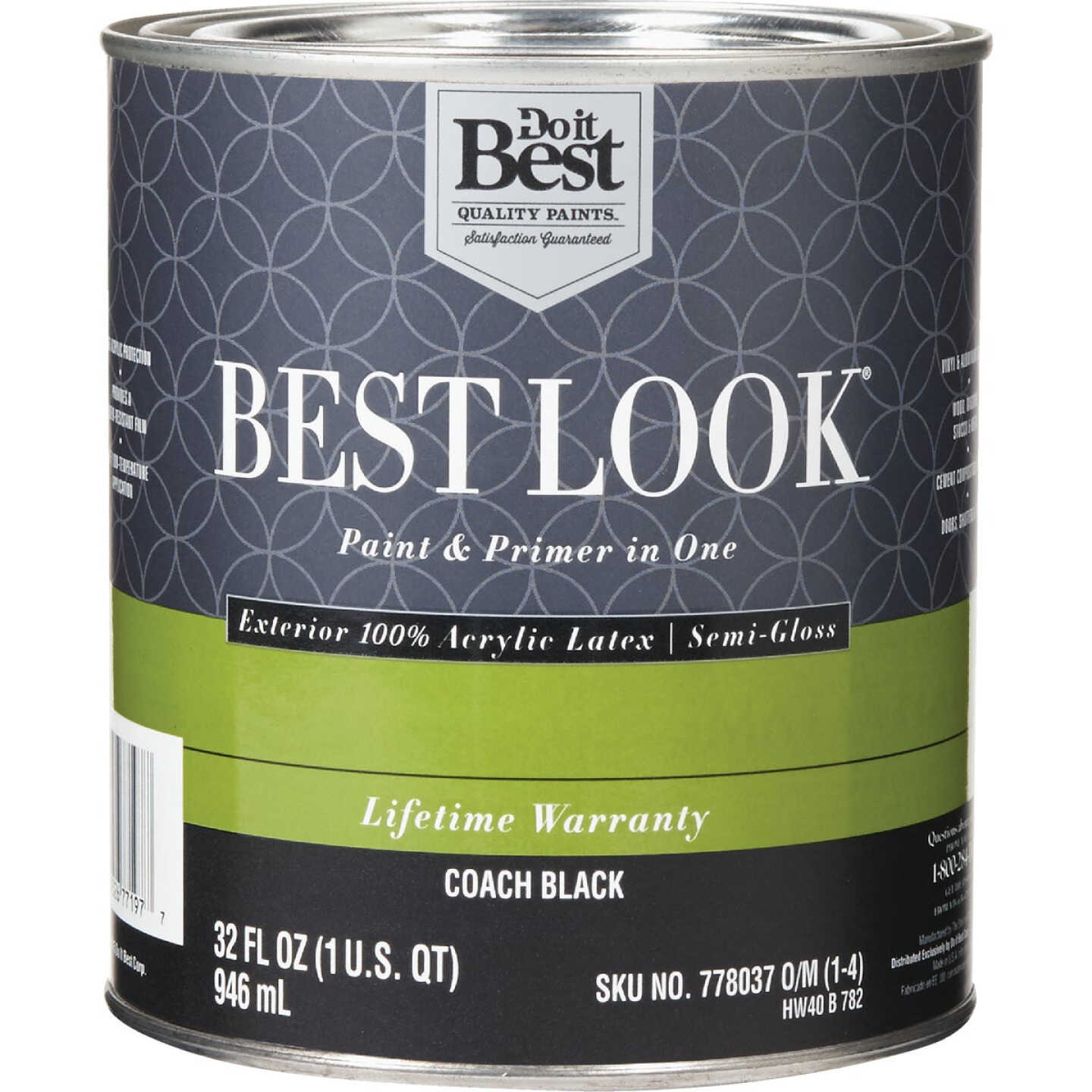 Best Look 100% Acrylic Latex Premium Paint & Primer In One Semi-Gloss Exterior House Paint, Coach Black, 1 Qt. Image 1