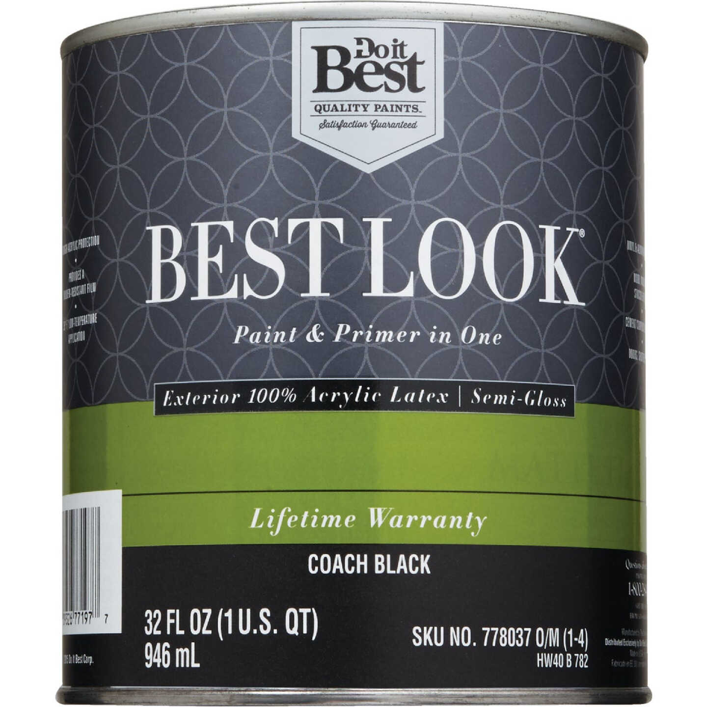 Best Look 100% Acrylic Latex Premium Paint & Primer In One Semi-Gloss Exterior House Paint, Coach Black, 1 Qt. Image 2