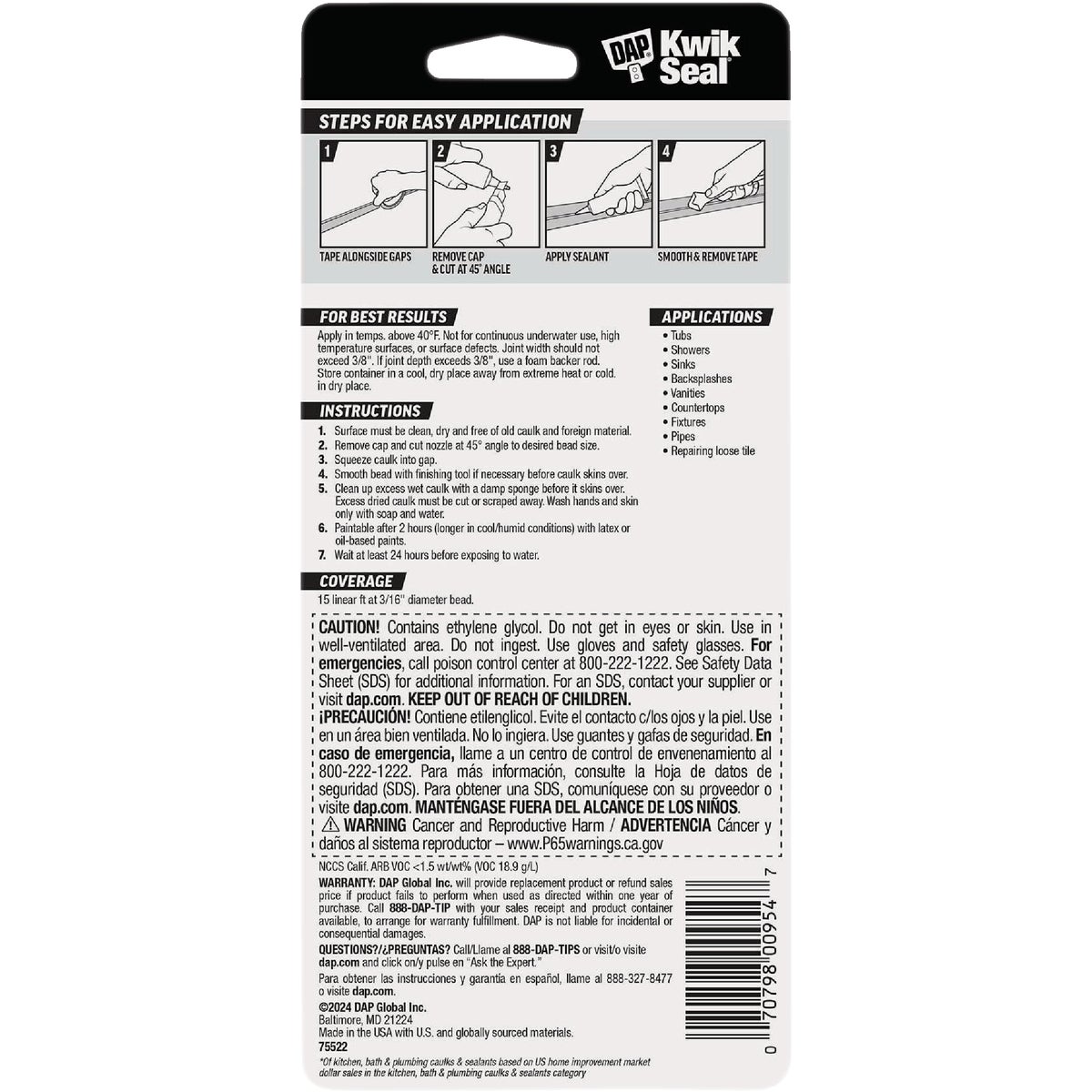 DAP Kwik Seal 2.8 Oz. White Kitchen & Bath Adhesive Caulk Image 9