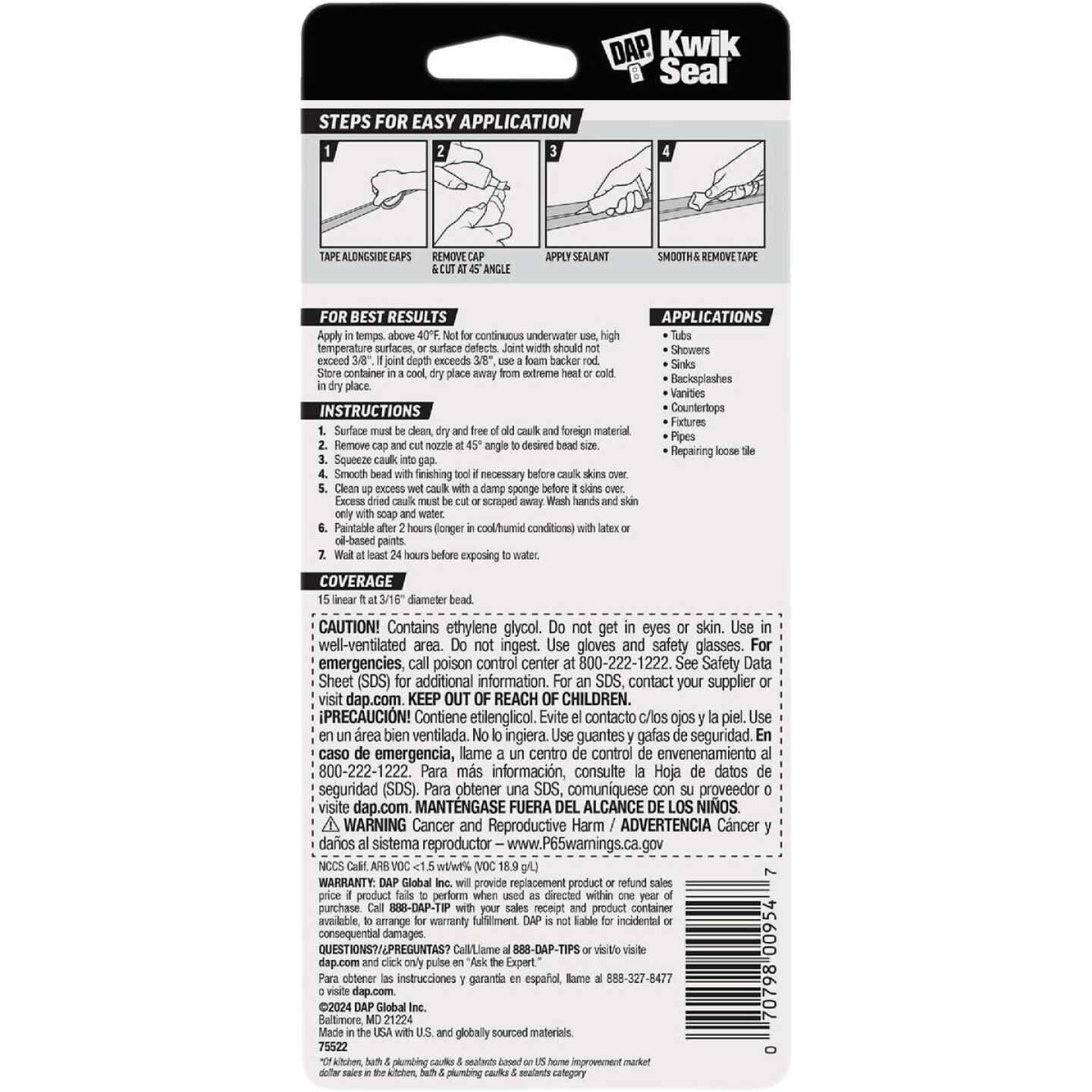 DAP Kwik Seal 2.8 Oz. White Kitchen & Bath Adhesive Caulk Image 9