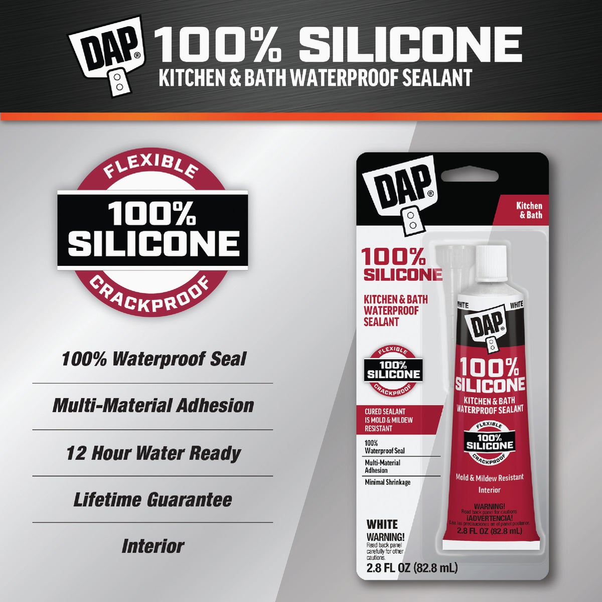 DAP 2.8 Oz. White  100% Silicone Kitchen & Bath Sealant Image 2