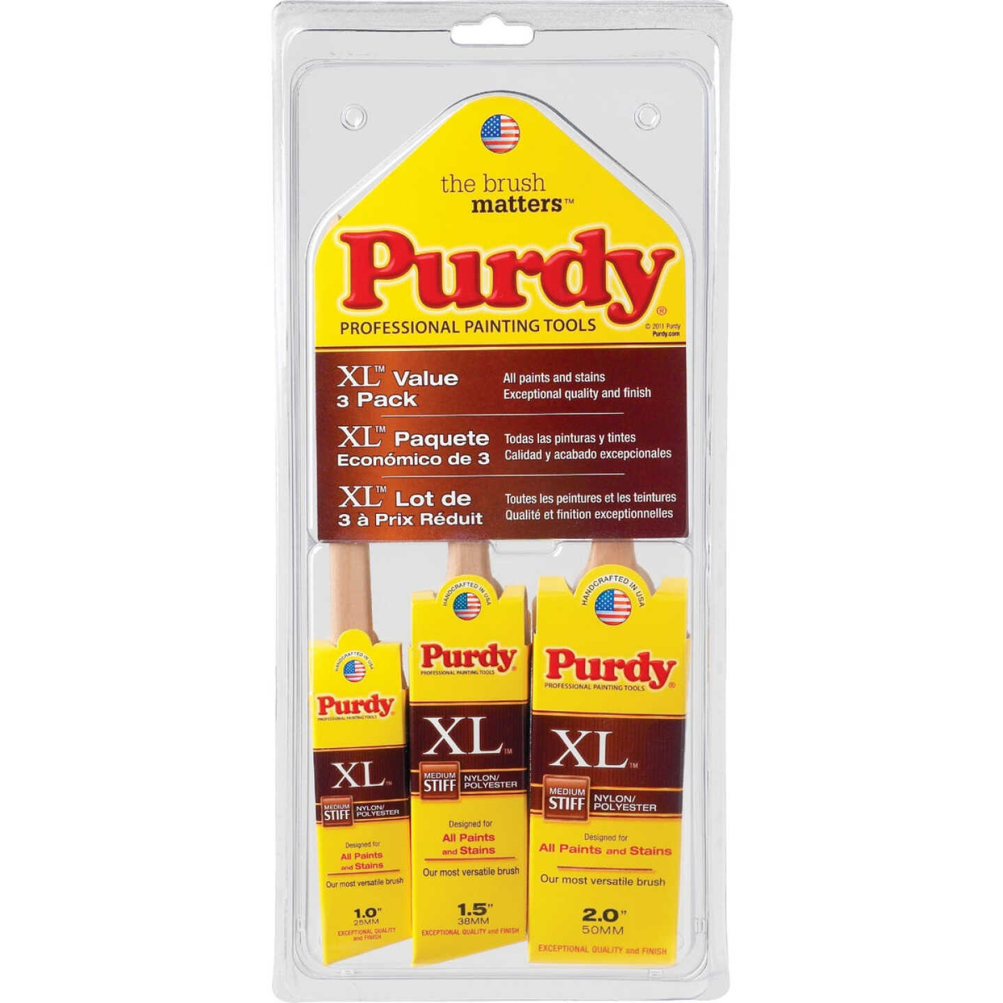 Purdy XL 1 In. Angle, 1-1/2 In. Angle, 2 In. Flat Trim Polyester-Nylon Paint Brush Set (3-Pack) Image 1