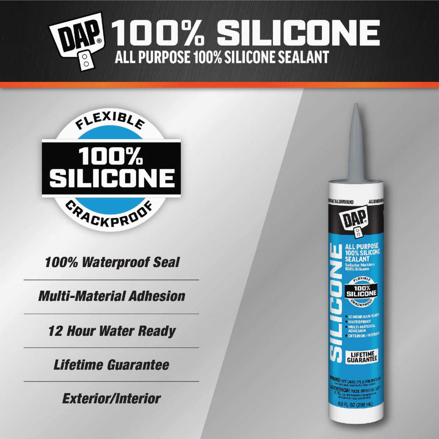 DAP 9.8 Oz. Window, Door & Siding Silicone Sealant, Aluminum Image 2