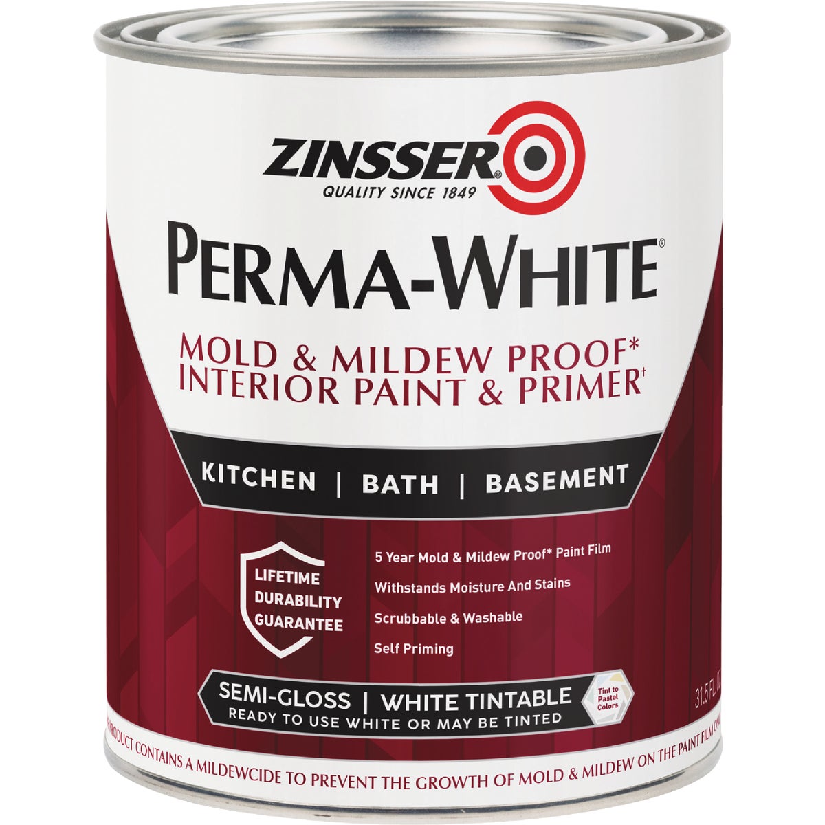 Zinsser Perma-White White-Tintable Semi-Gloss Quart Mildew Paint