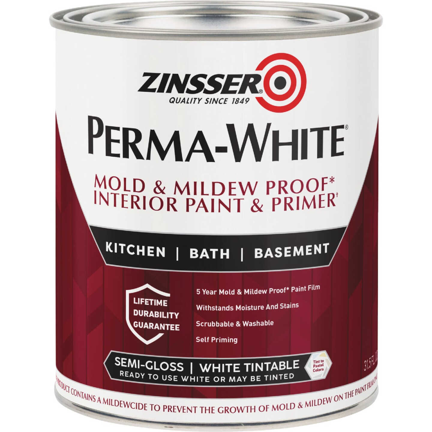 Zinsser Perma-White White-Tintable Semi-Gloss Quart Mildew Paint Image 1