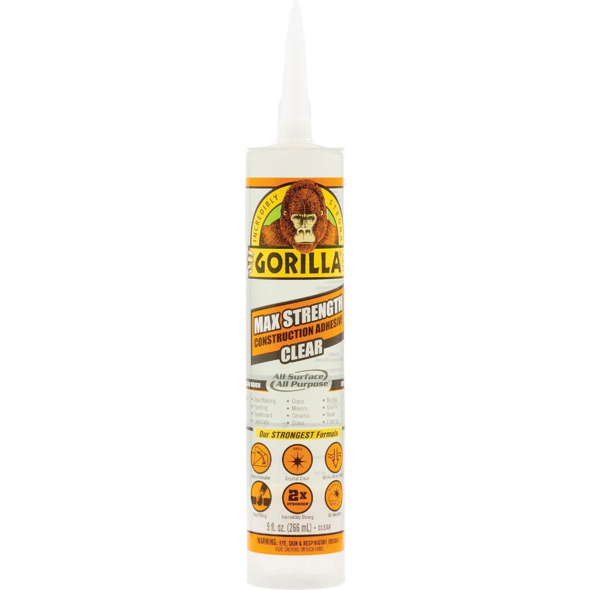 Gorilla 9 Oz. Clear Max Strength Construction Adhesive