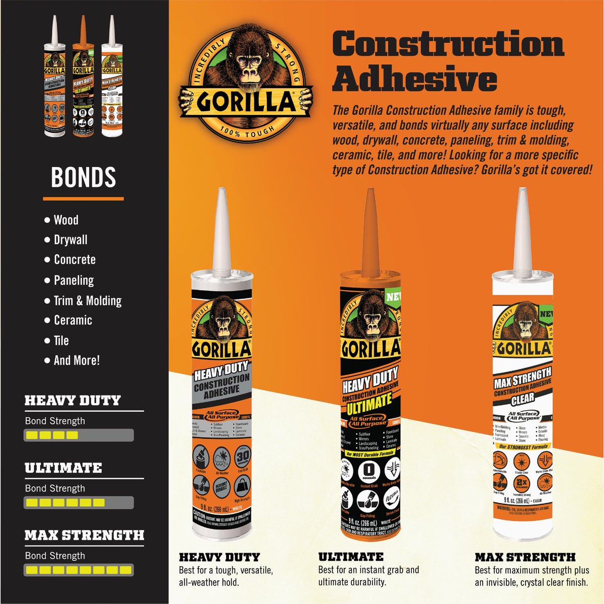 Gorilla 9 Oz. Clear Max Strength Construction Adhesive Image 4