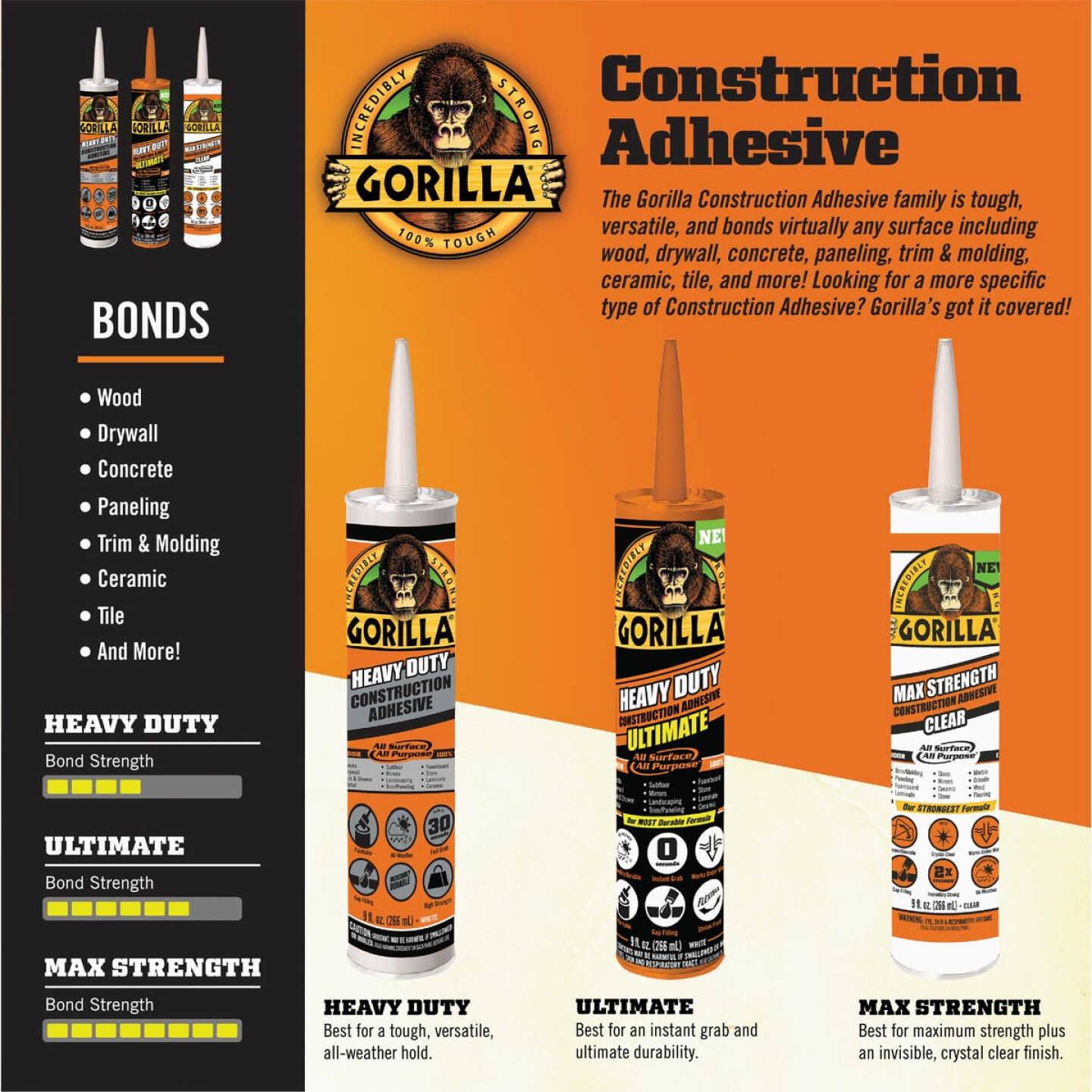 Gorilla 9 Oz. Clear Max Strength Construction Adhesive Image 4