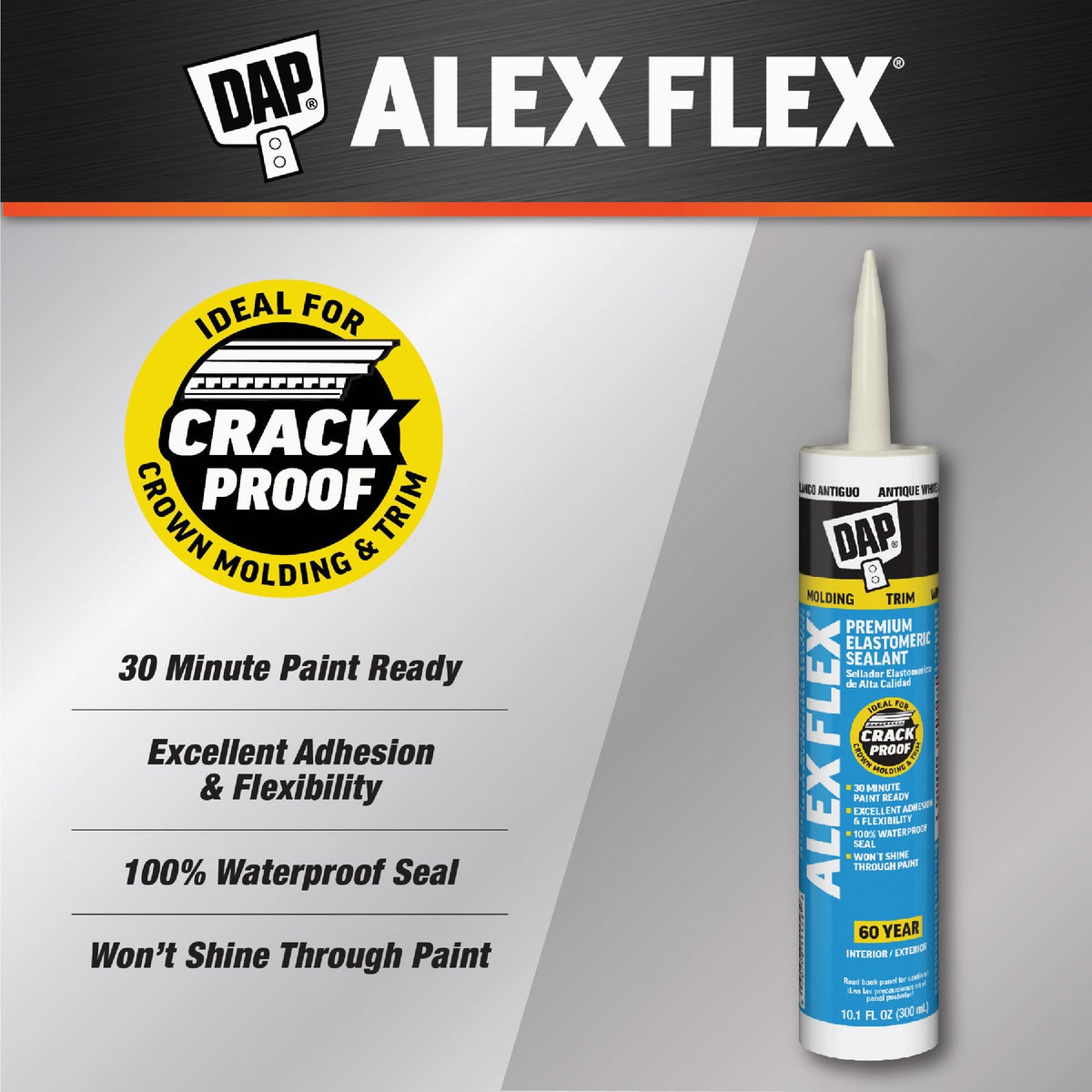 Dap Alex Flex 10.1 Oz. Premium Molding & Trim Acrylic Latex Siliconized Sealant, Antique White Image 2