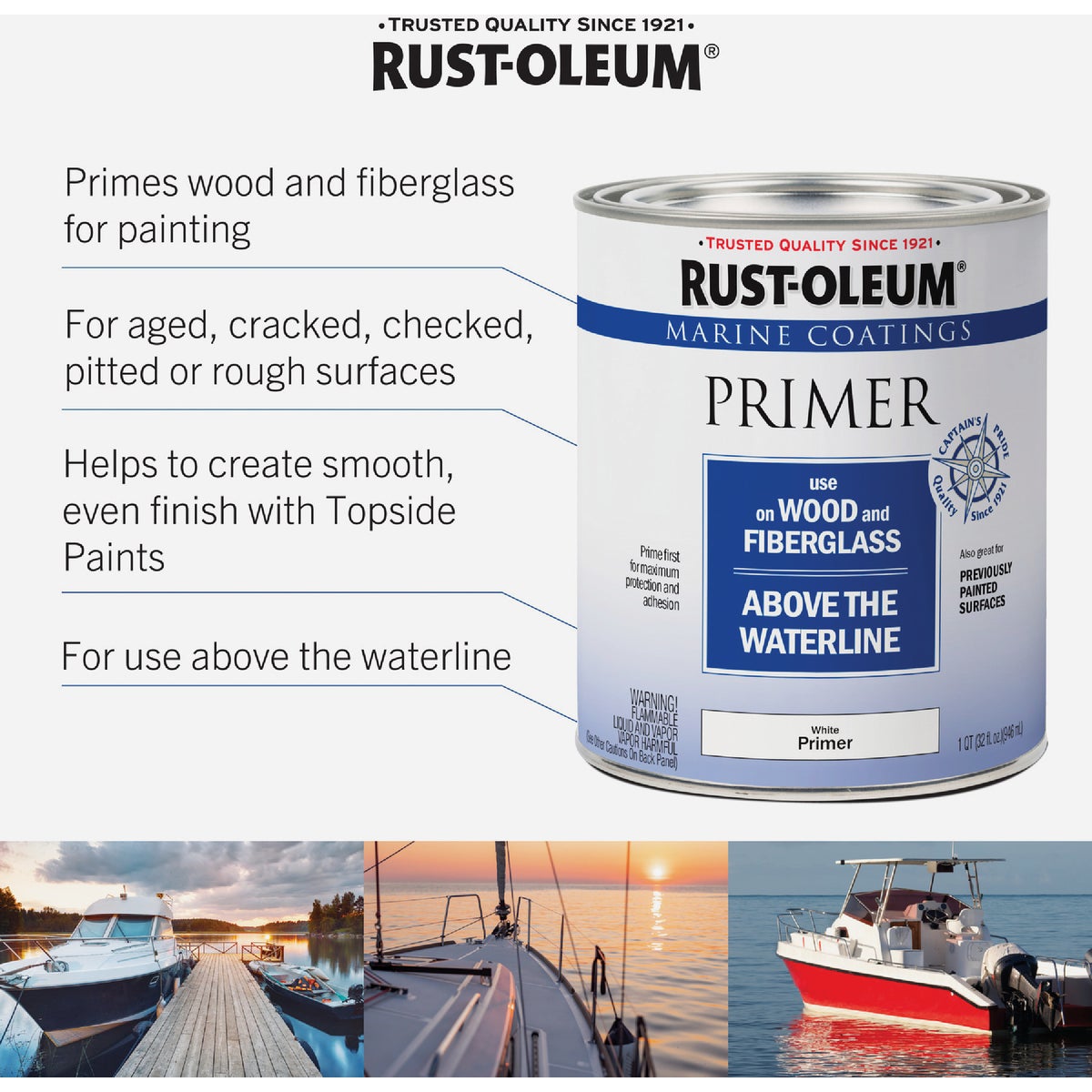 Rust-Oleum Flat Marine Primer, White, 1 Qt. Image 4