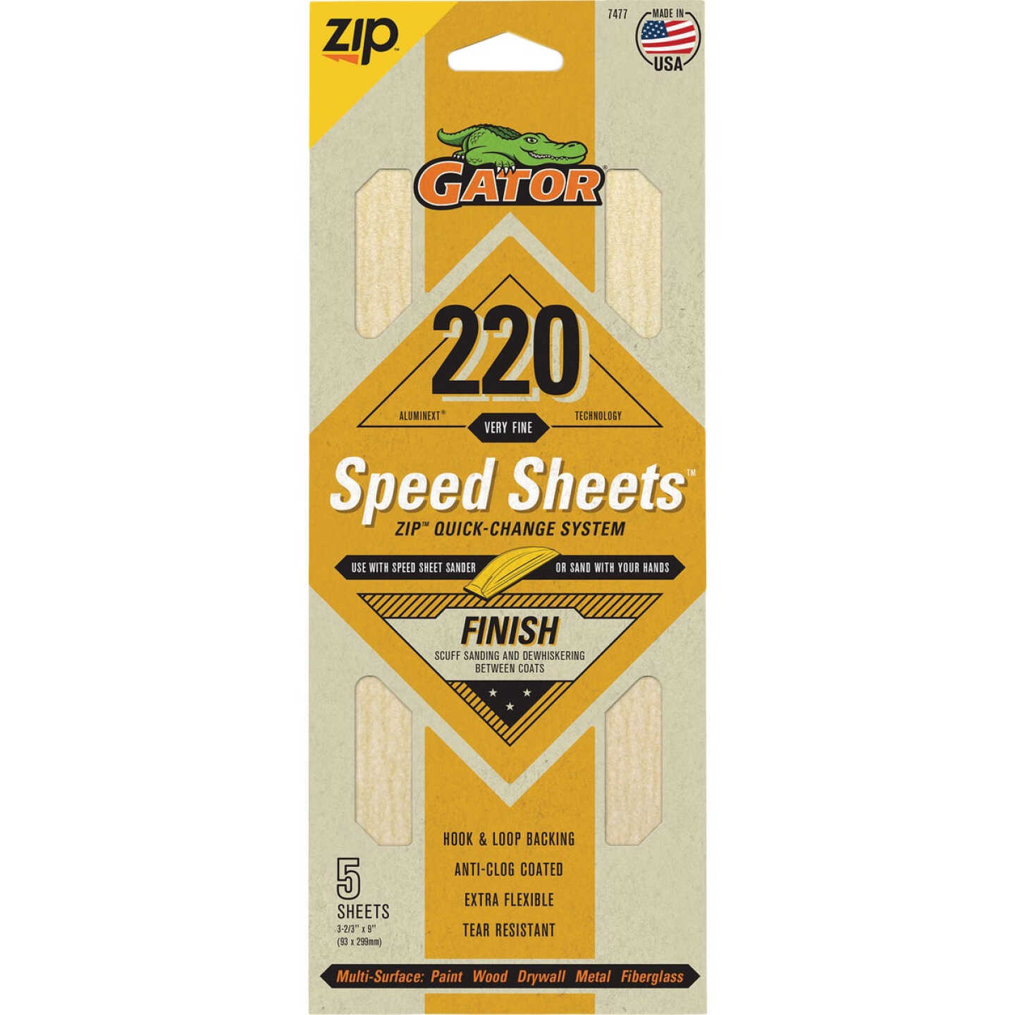 Gator Grit 3 In. x 9 In. Fine ZIP Speed Sheet, 220 Grit (5-Pack) Image 1