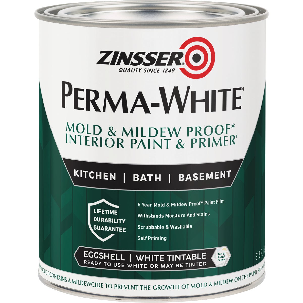 Zinsser Perma-White White-Tintable Eggshell Quart Mildew Paint