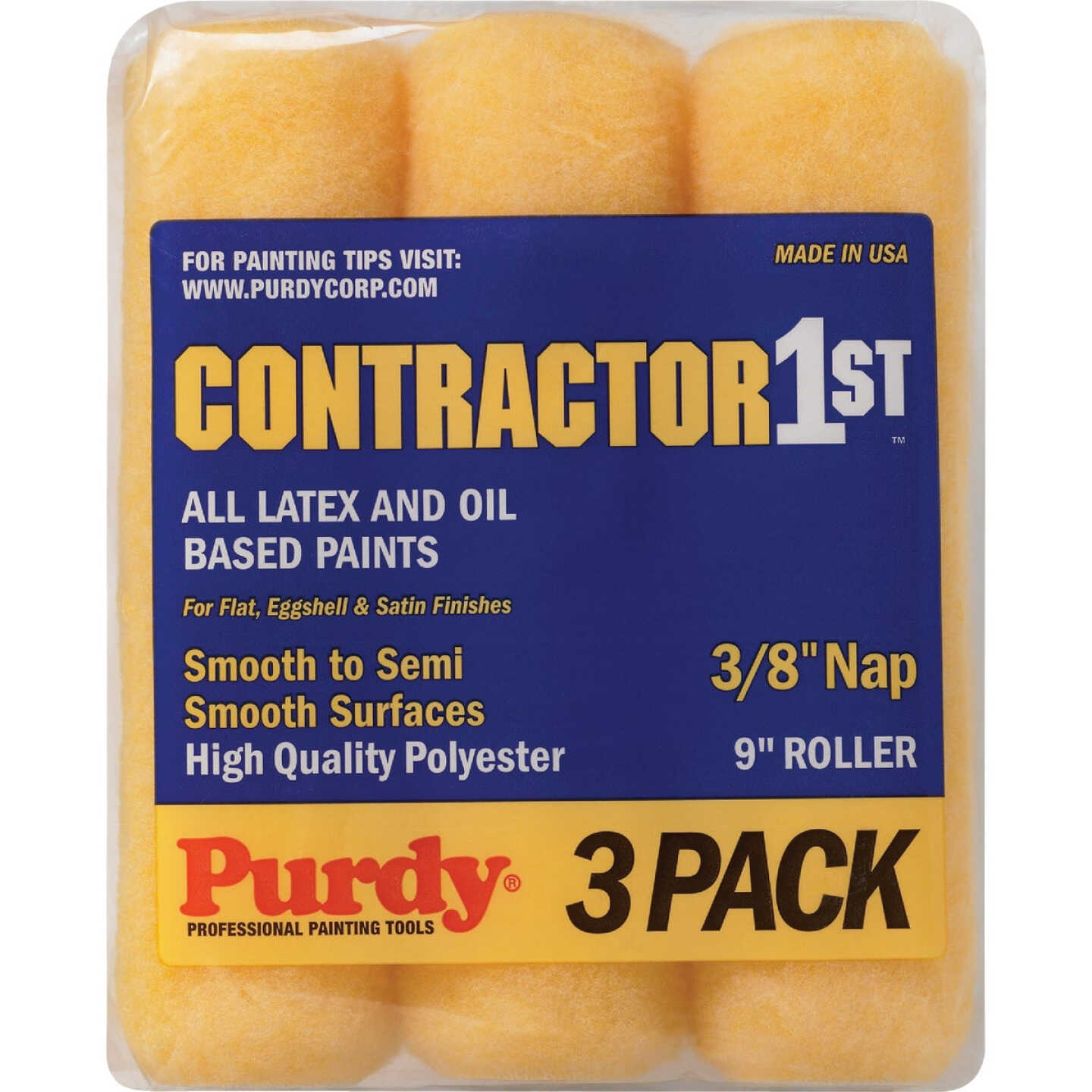 Purdy Contractor 1st 9 In. x 3/8 In. Knit Fabric Roller Cover (3-Pack) Image 1