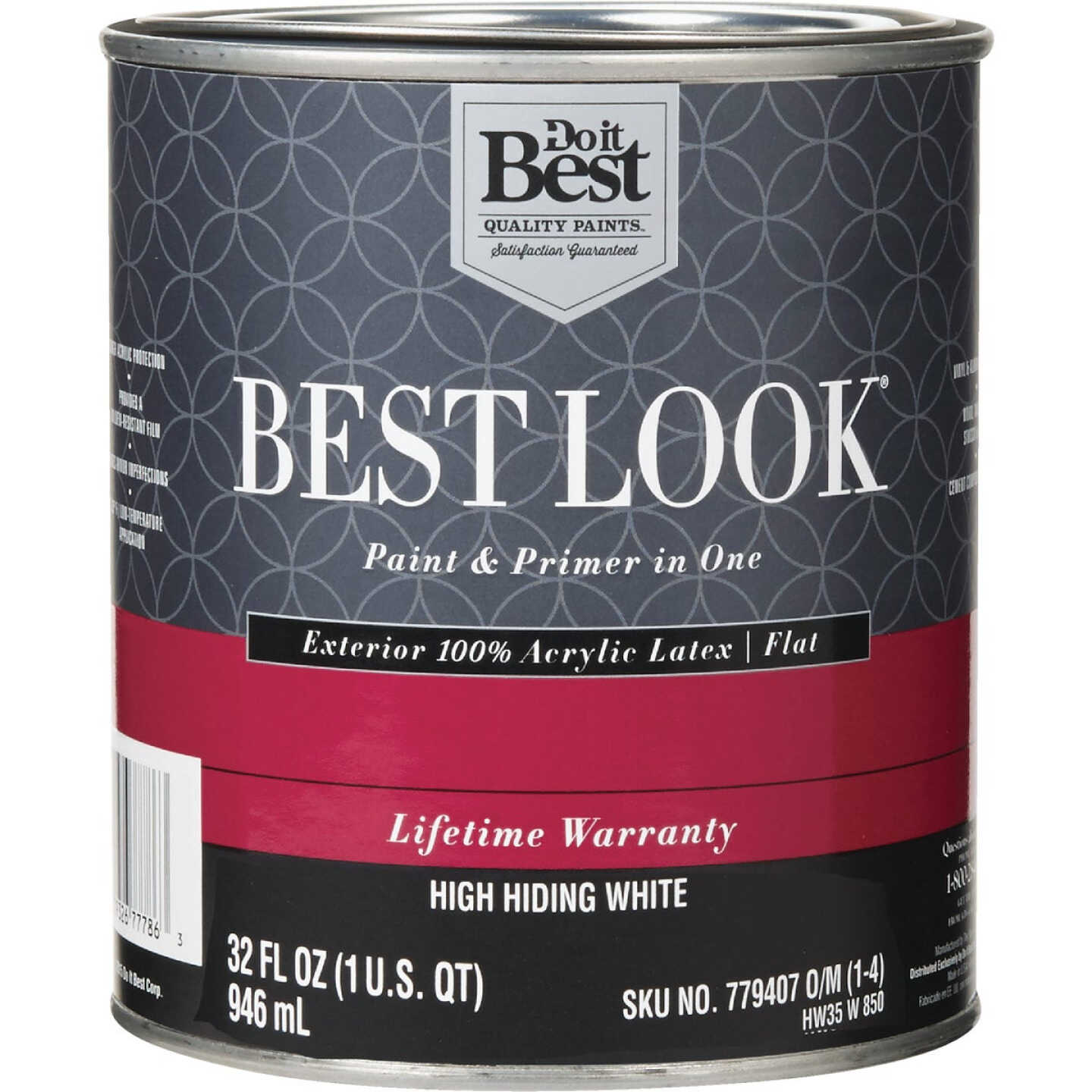 Best Look 100% Acrylic Latex Premium Paint & Primer In One Flat Exterior House Paint, High Hiding White, 1 Qt. Image 1