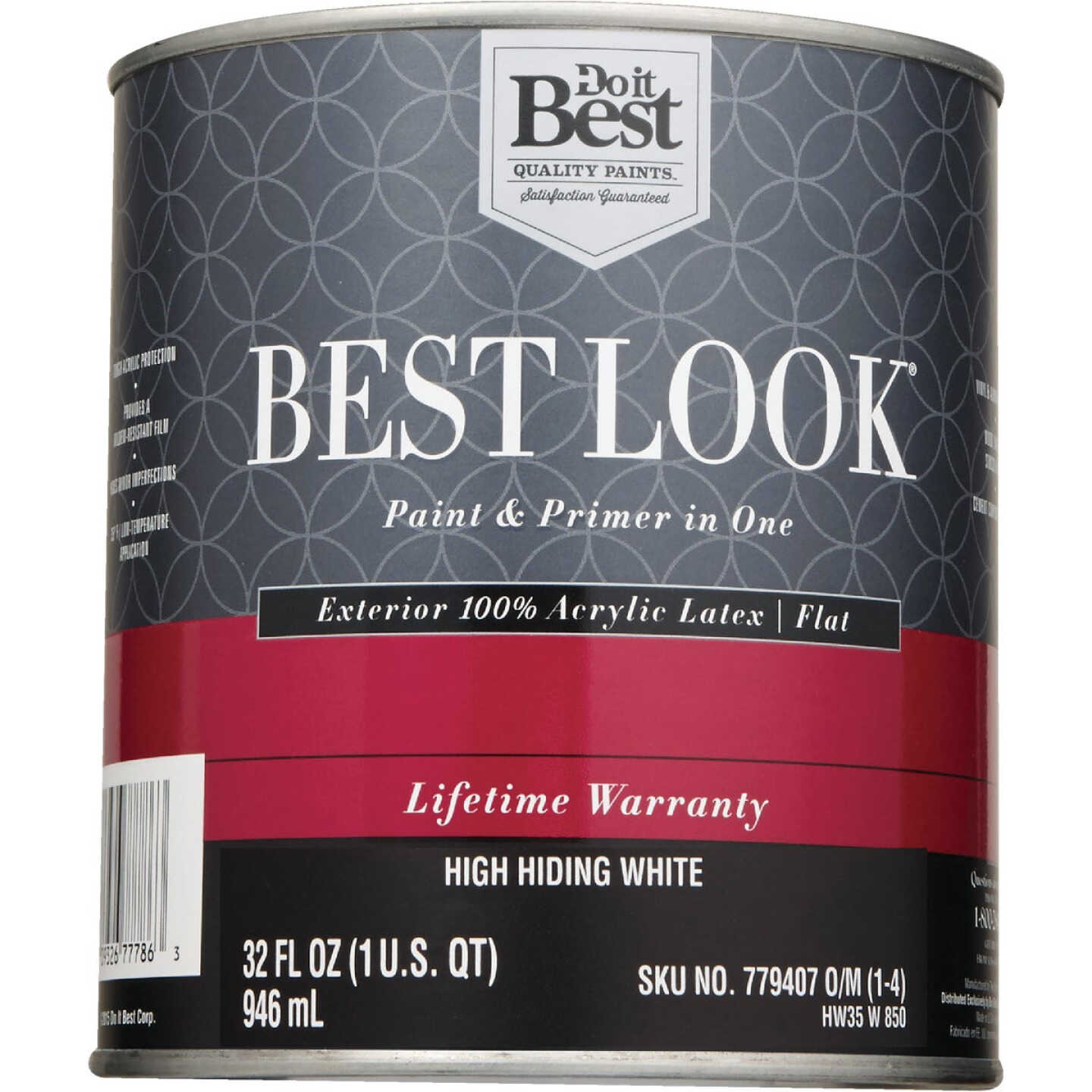 Best Look 100% Acrylic Latex Premium Paint & Primer In One Flat Exterior House Paint, High Hiding White, 1 Qt. Image 2