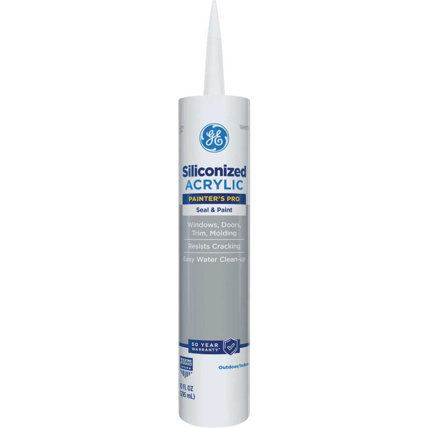 GE Siliconized Acrylic Painters Pro Seal & Paint Sealant, White, 10 Oz. Cartridge Image 1