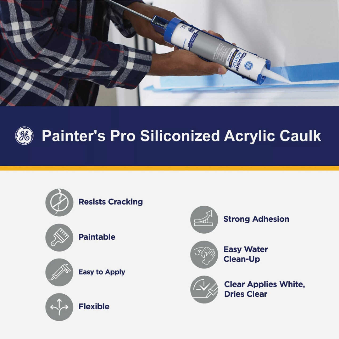 GE Siliconized Acrylic Painters Pro Seal & Paint Sealant, White, 10 Oz. Cartridge Image 4