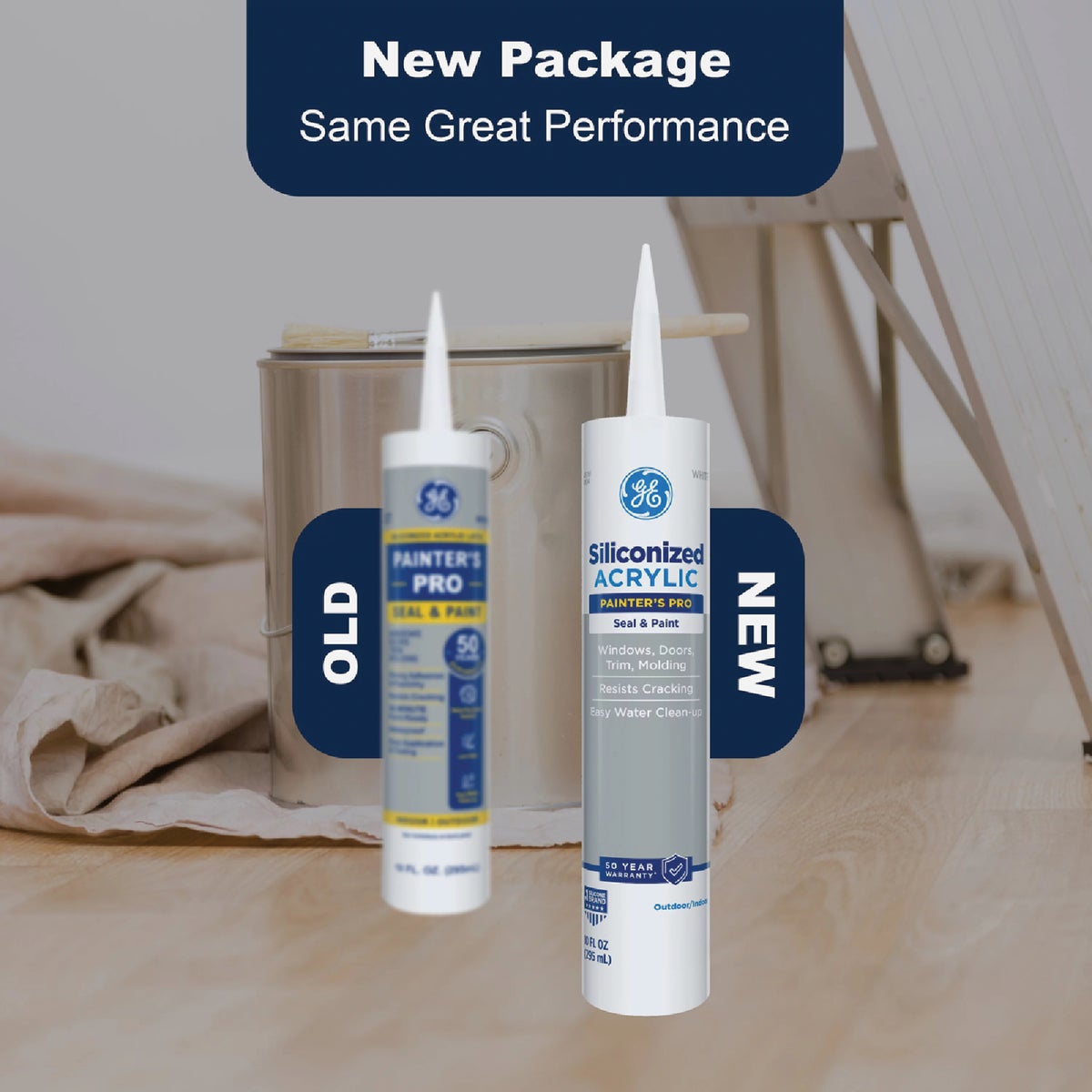 GE Siliconized Acrylic Painters Pro Seal & Paint Sealant, White, 10 Oz. Cartridge Image 3