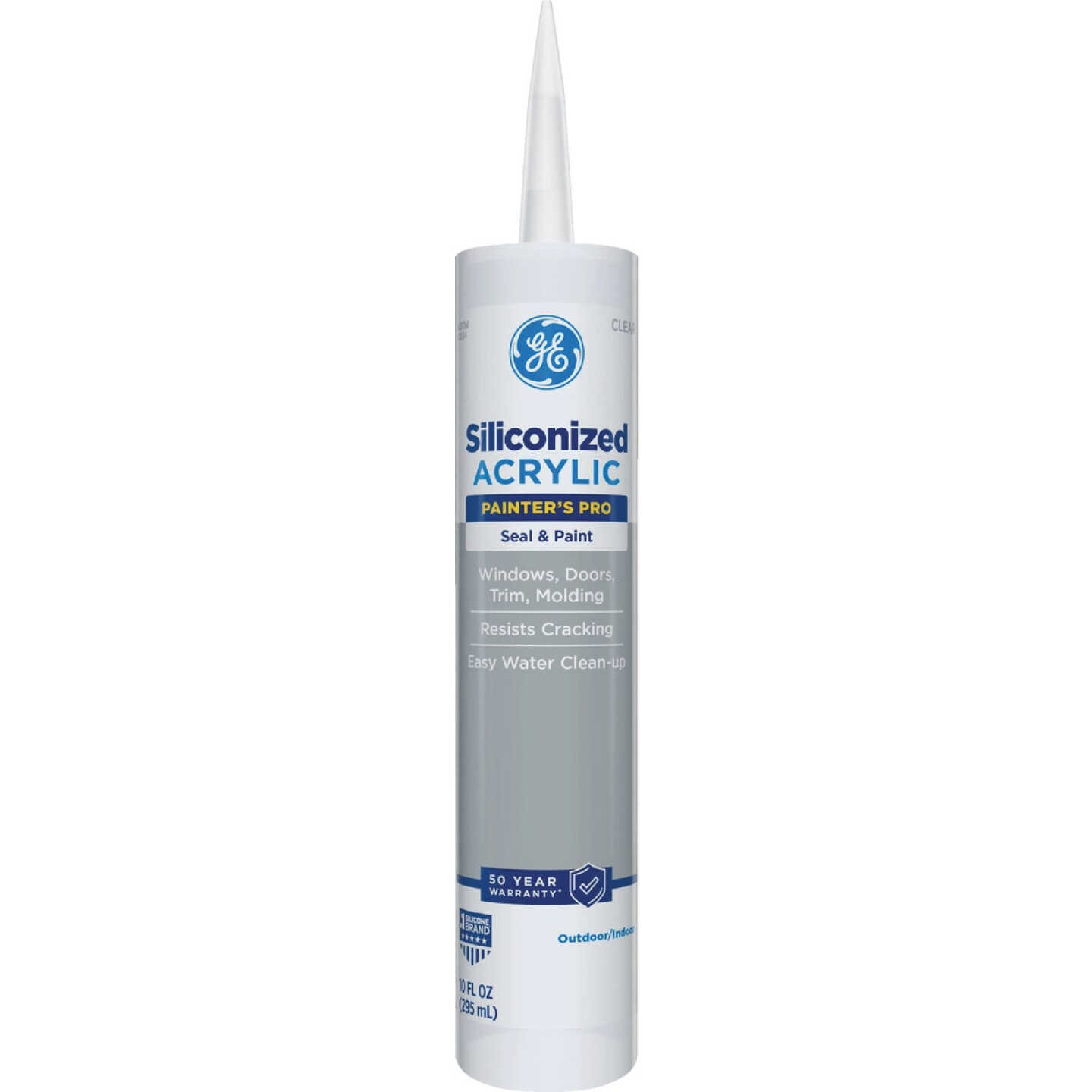 GE Siliconized Acrylic Painters Pro Seal & Paint Sealant, Clear, 10 Oz. Cartridge Image 1