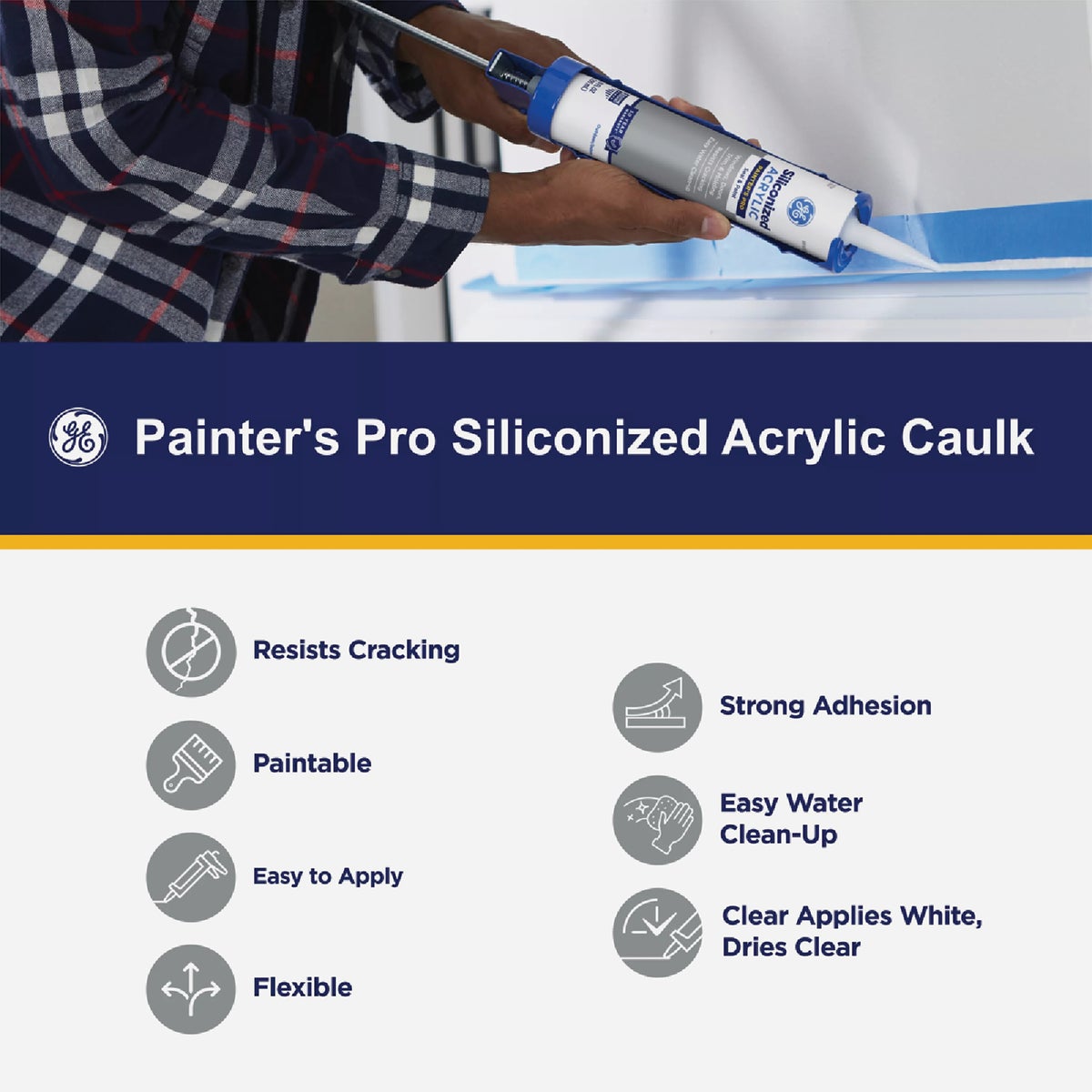 GE Siliconized Acrylic Painters Pro Seal & Paint Sealant, Clear, 10 Oz. Cartridge Image 4