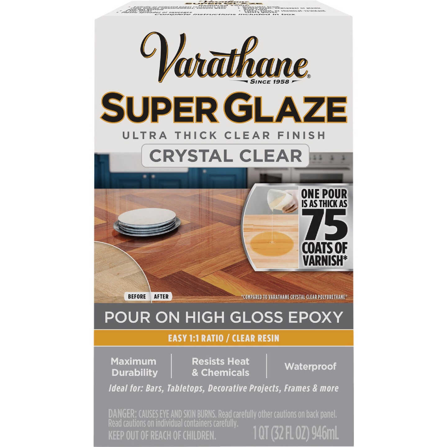 Varathane 1 Qt. Super Glaze Pour-On High Gloss Crystal Clear Epoxy Resin Image 2