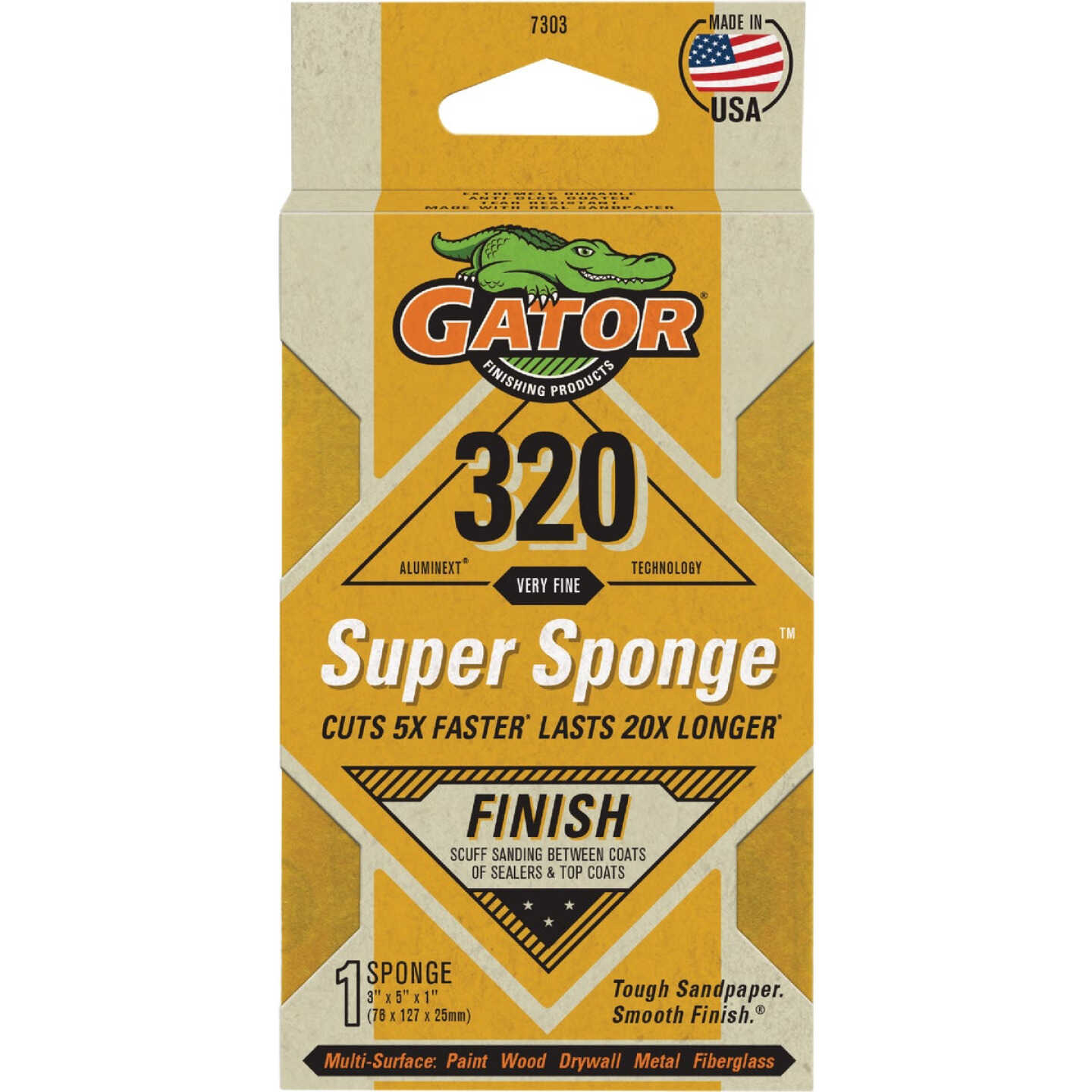 Gator 3 In. x 5 In. x 1 In. Fine 400 Grit EZ123 Premium Sanding Sponge Image 1