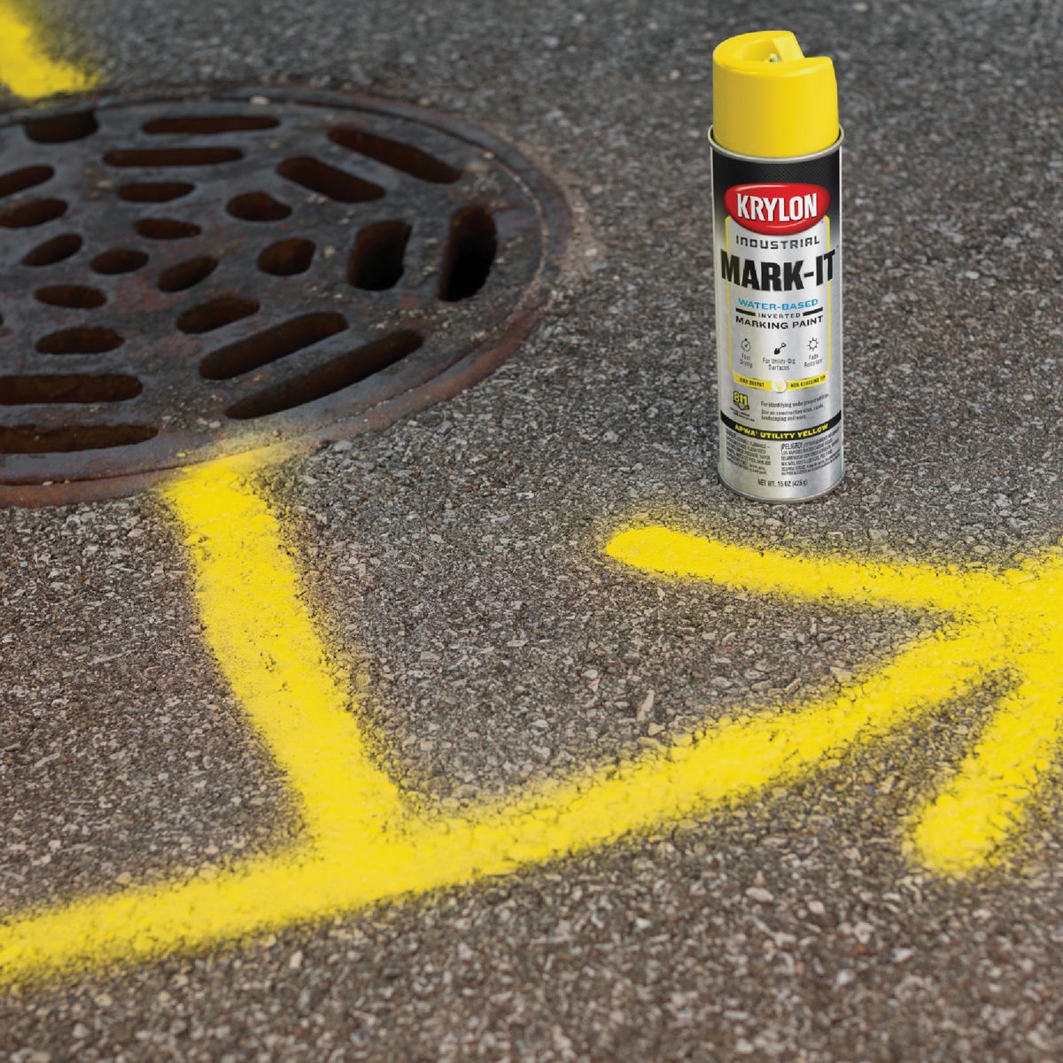 Krylon Mark-It 731708 Industrial WB APWA Utility Yellow Inverted Marking Paint Image 2