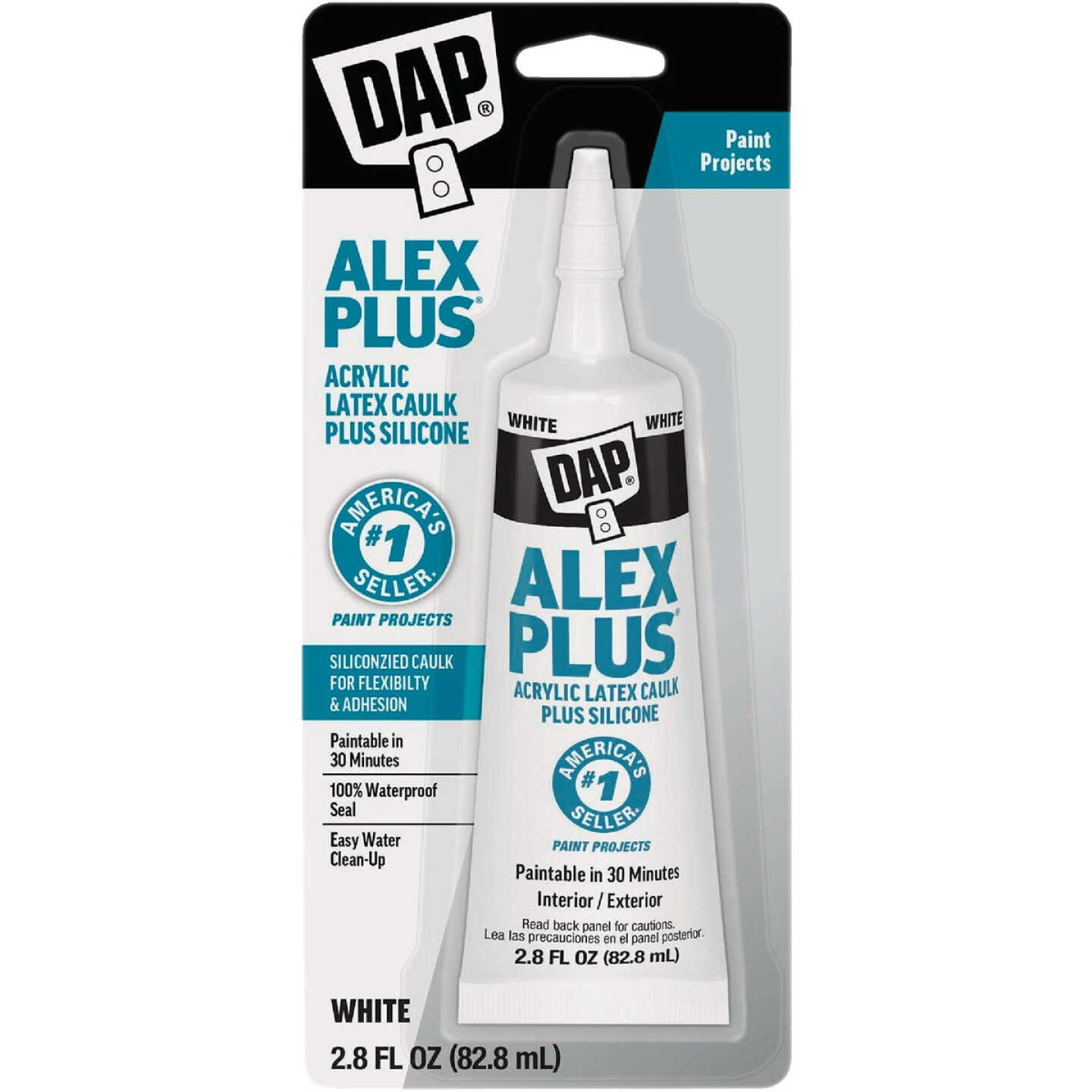 DAP Alex Plus 2.8 Oz. All-Purpose White Siliconized Acrylic Latex Caulk Image 1