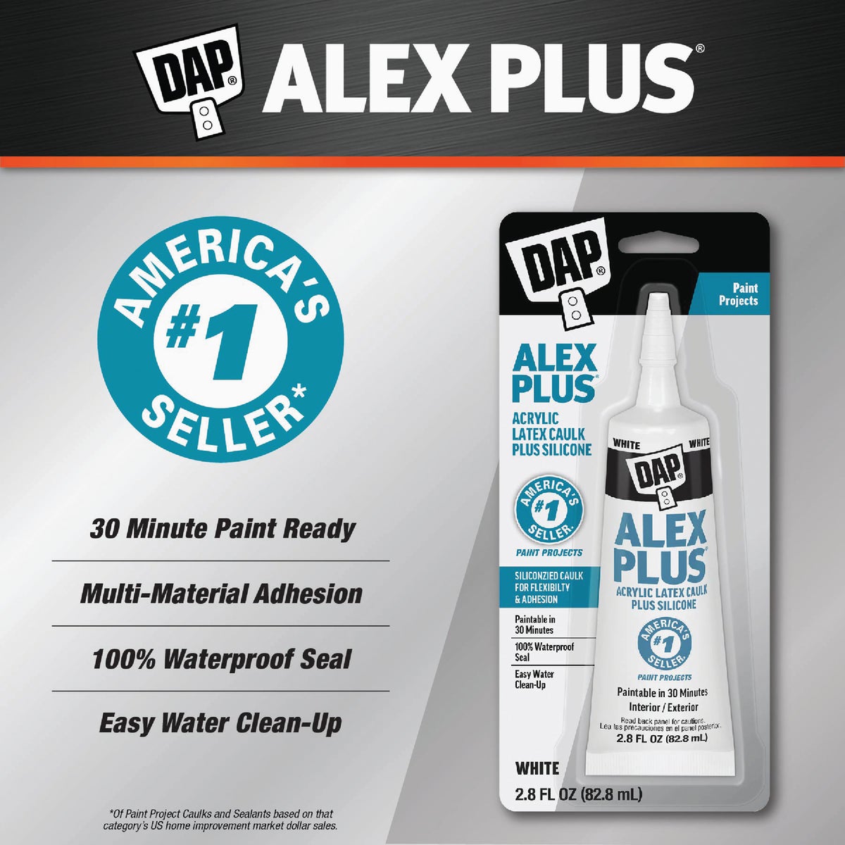 DAP Alex Plus 2.8 Oz. All-Purpose White Siliconized Acrylic Latex Caulk Image 2