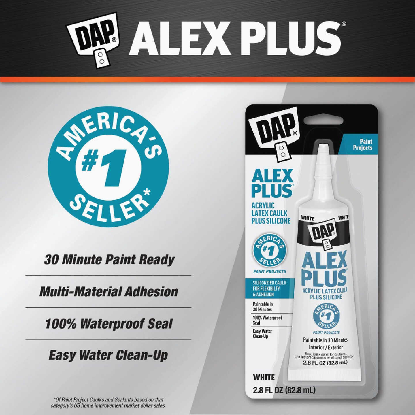 DAP Alex Plus 2.8 Oz. All-Purpose White Siliconized Acrylic Latex Caulk Image 2