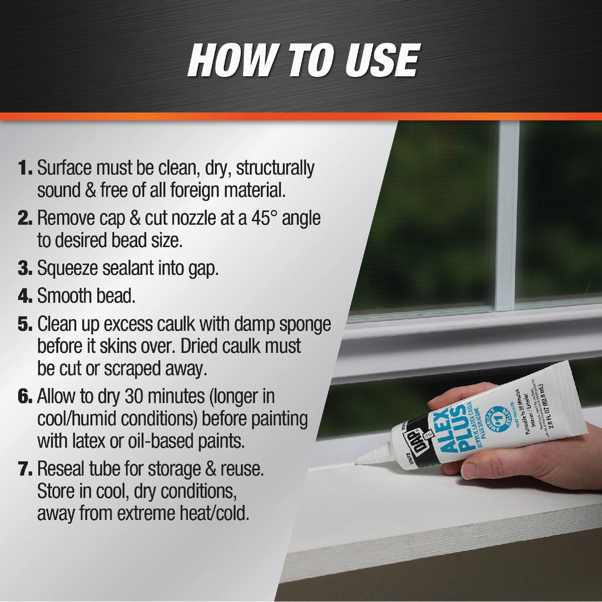 DAP Alex Plus 2.8 Oz. All-Purpose White Siliconized Acrylic Latex Caulk Image 5