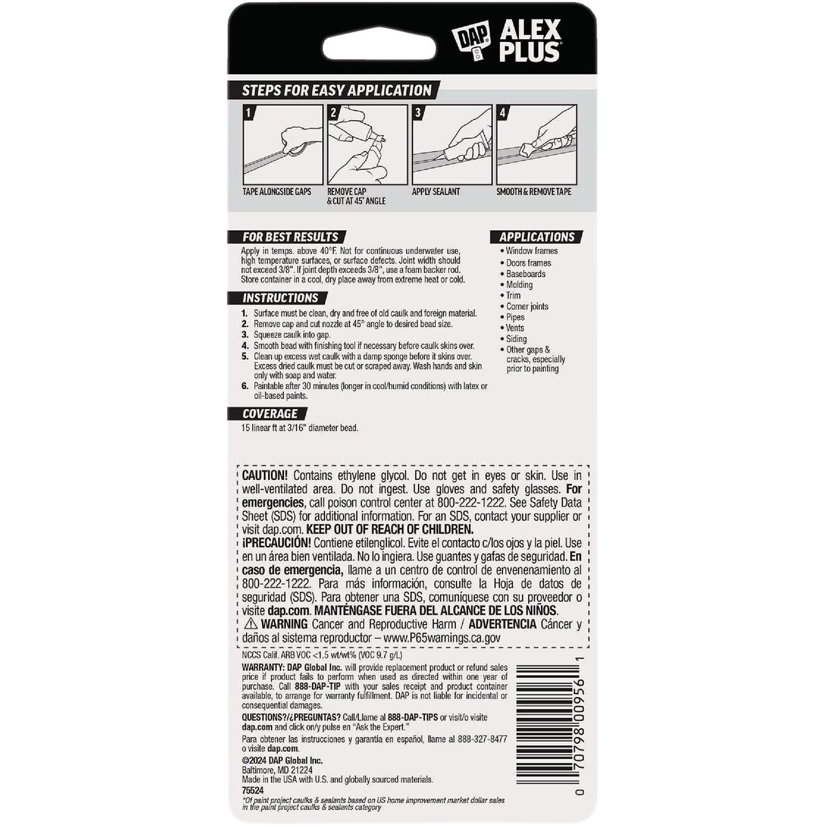 DAP Alex Plus 2.8 Oz. All-Purpose White Siliconized Acrylic Latex Caulk Image 9