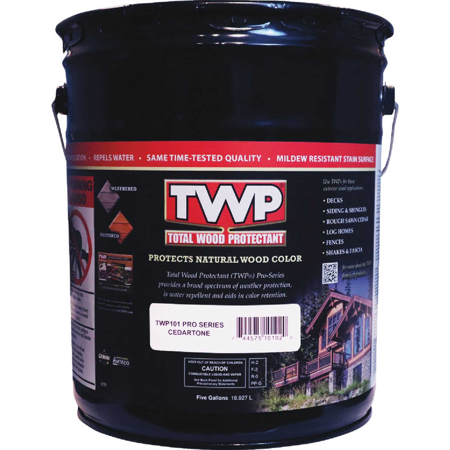 TWP 100 Pro Series Semi-Transparent Wood Protectant Deck Stain, Clear, 5 Gal. Image 1