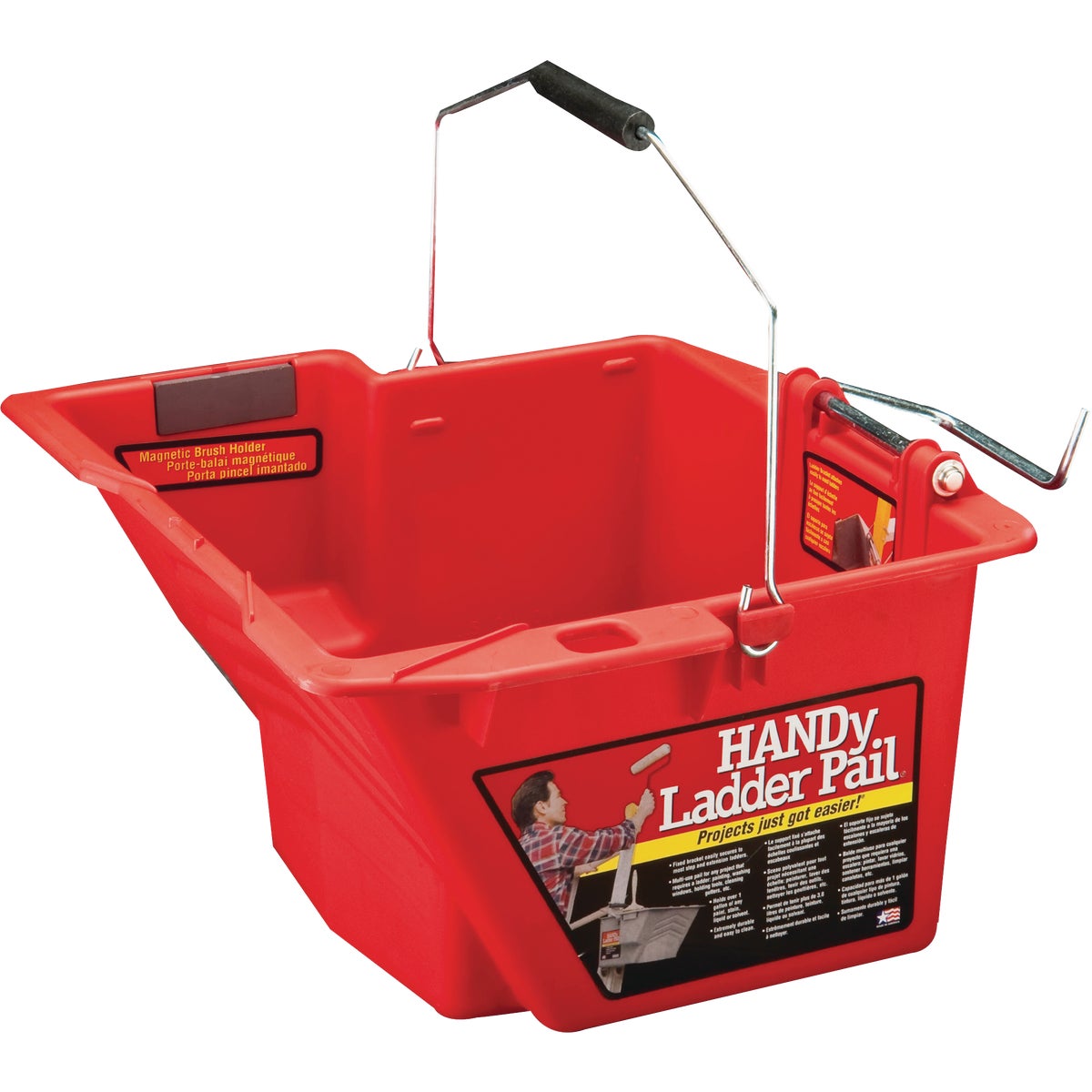 HANDy Ladder Pail 1.5 Gal. Red Painter's Bucket with Fixed Ladder Bracket And Magnetic Brush Holder