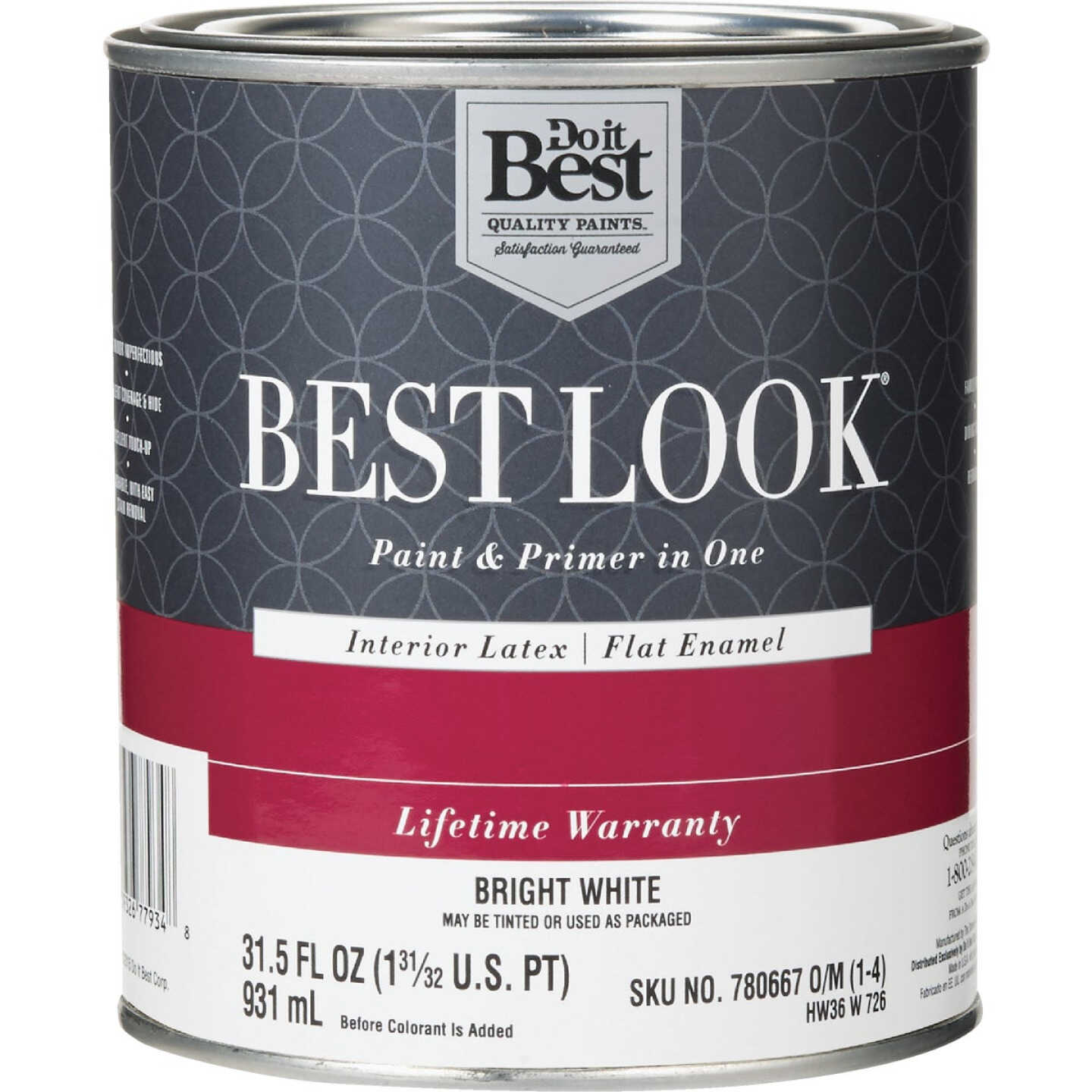 Best Look Latex Premium Paint & Primer In One Flat Enamel Interior Wall Paint, Bright White, 1 Qt. Image 1