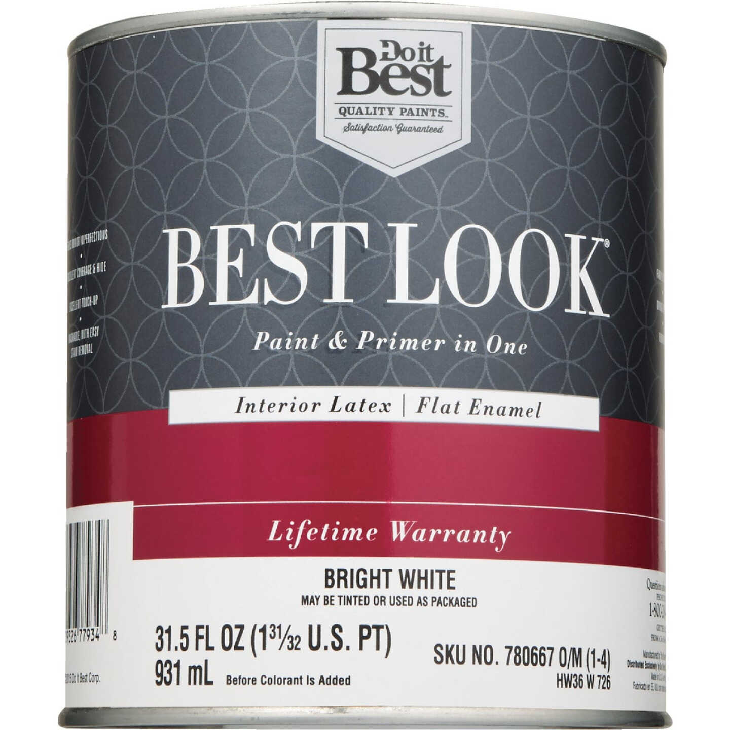 Best Look Latex Premium Paint & Primer In One Flat Enamel Interior Wall Paint, Bright White, 1 Qt. Image 2