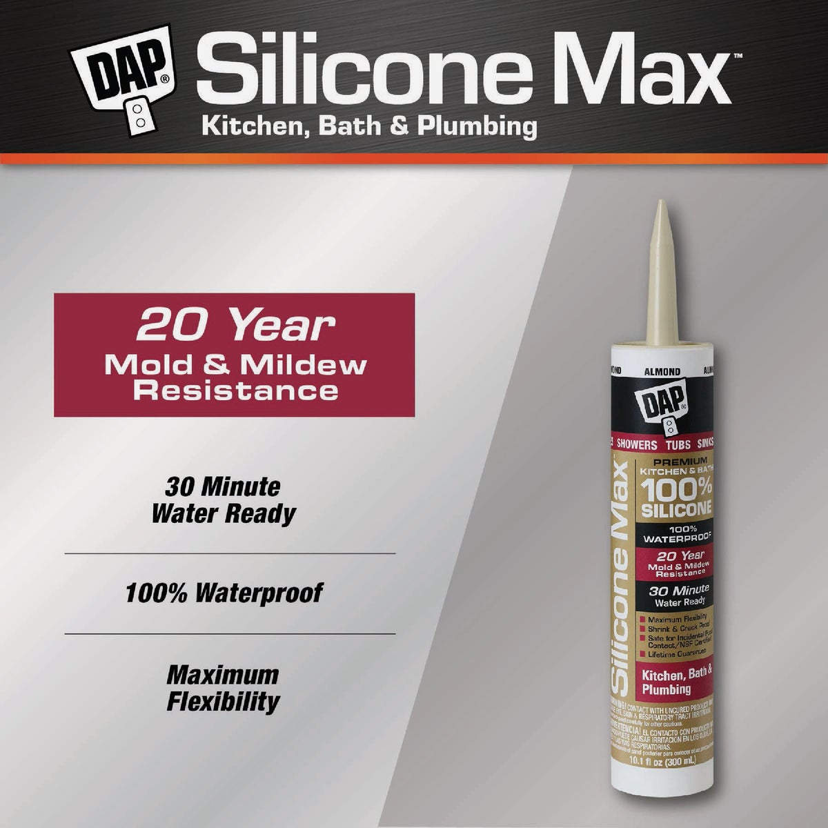 DAP Silicone Max 10 Oz. Almond Premium Kitchen, Bath & Plumbing 100% Silicone Sealant Image 2