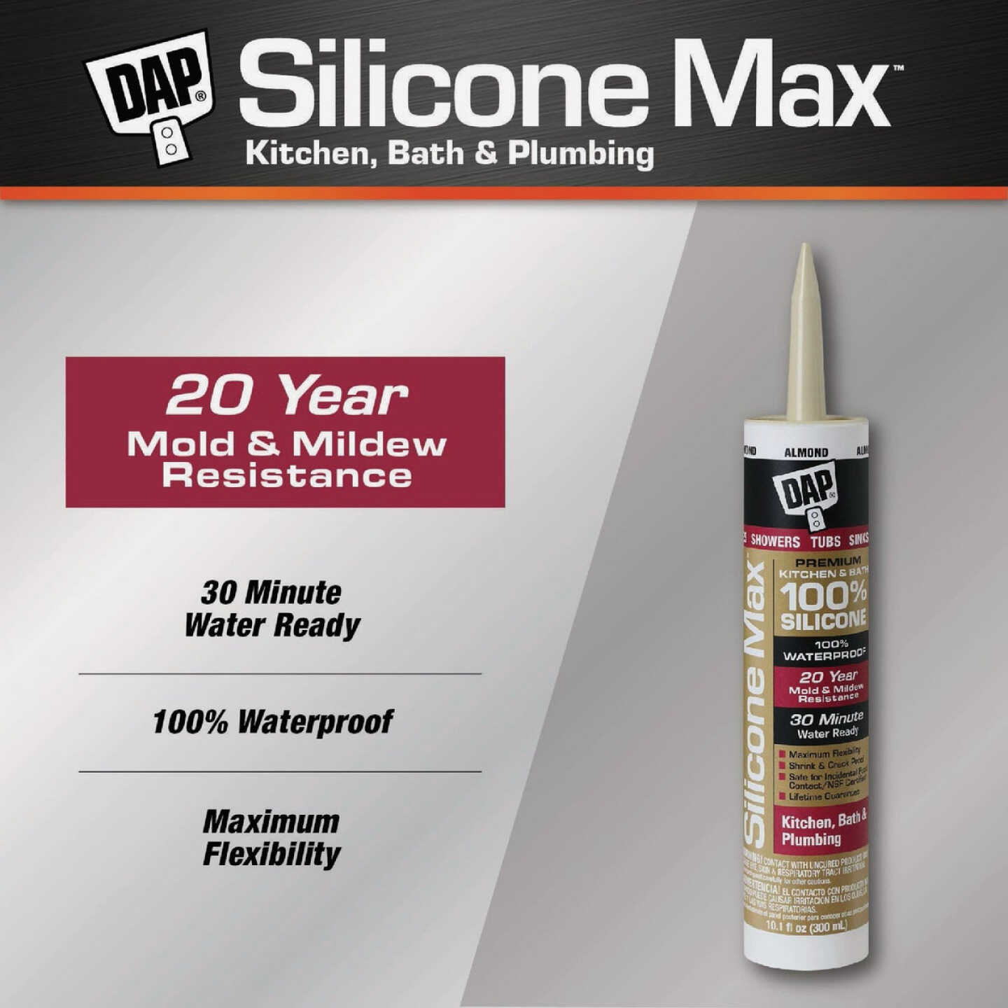 DAP Silicone Max 10 Oz. Almond Premium Kitchen, Bath & Plumbing 100% Silicone Sealant Image 2