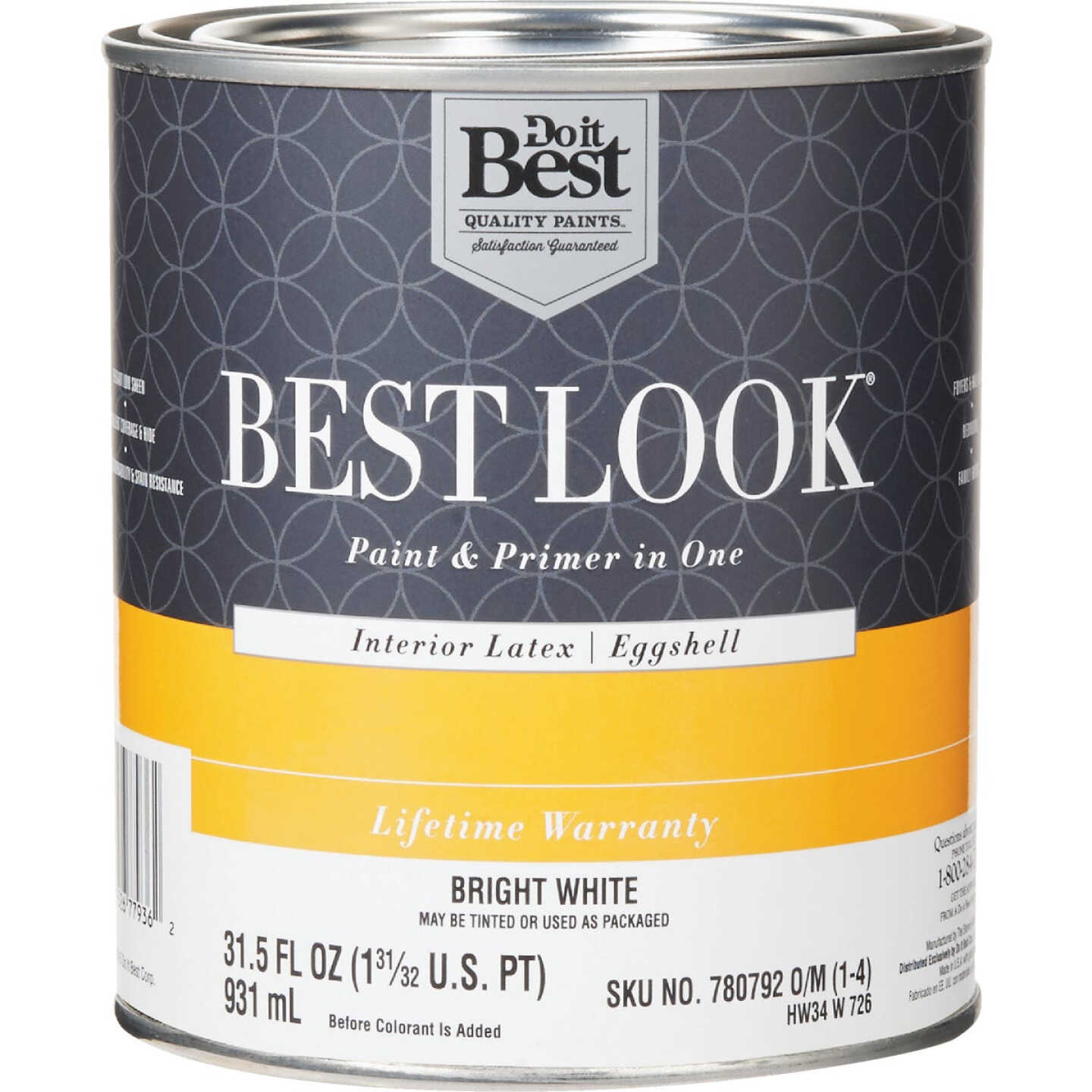 Best Look Latex Premium Paint & Primer In One Eggshell Interior Wall Paint, Bright White, 1 Qt. Image 1