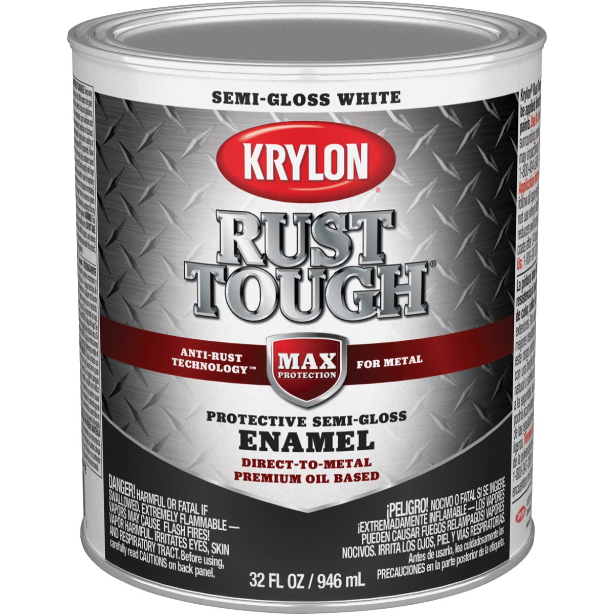Krylon Rust Tough DTM Oil-Based Semi-Gloss Rust Control Enamel, White, 1 Qt.