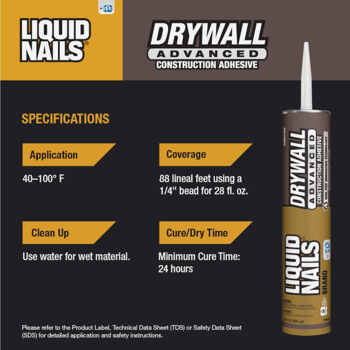 Liquid Nails Drywall Advanced 28 Oz. Low VOC Drywall & Panel Adhesive Image 3
