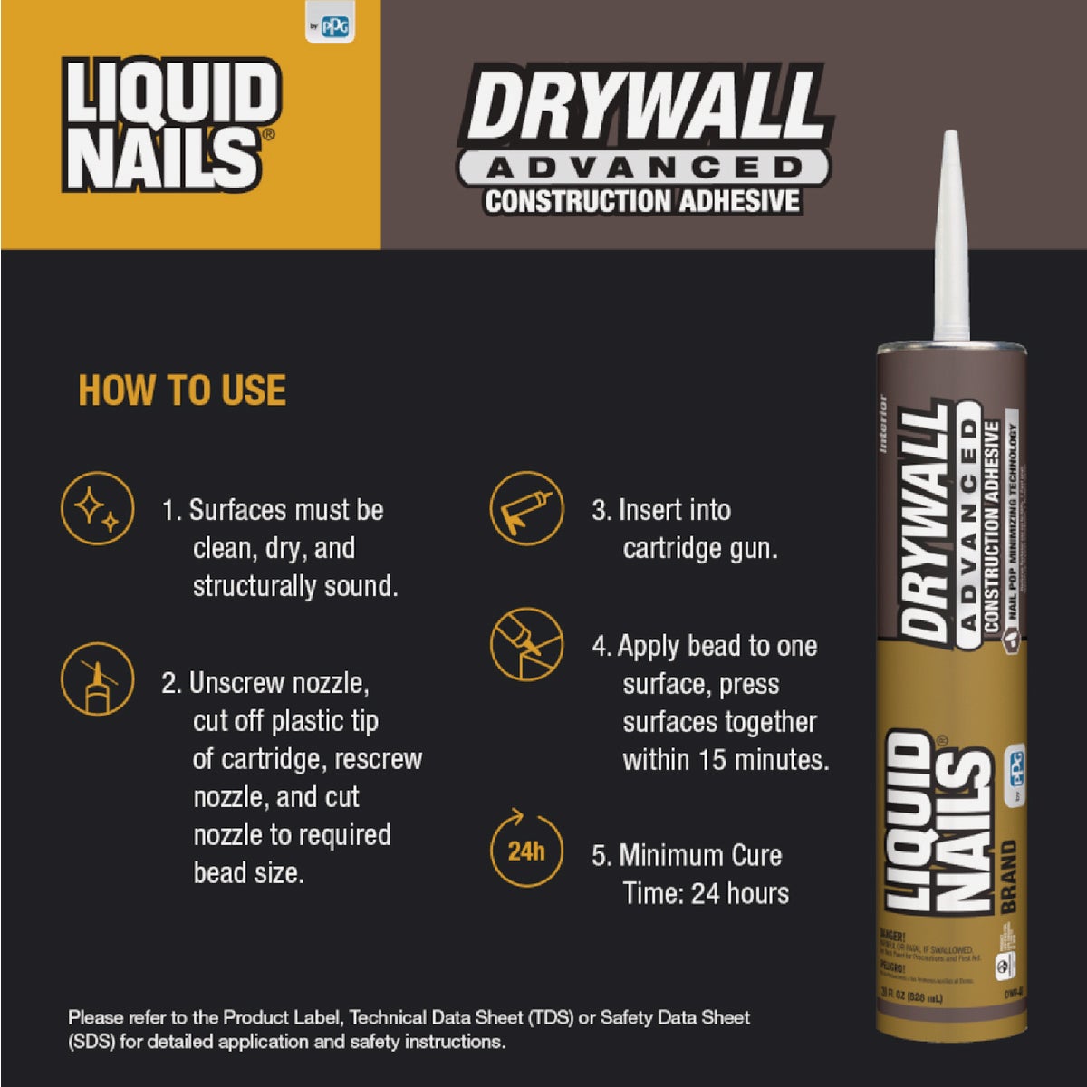 Liquid Nails Drywall Advanced 28 Oz. Low VOC Drywall & Panel Adhesive Image 2