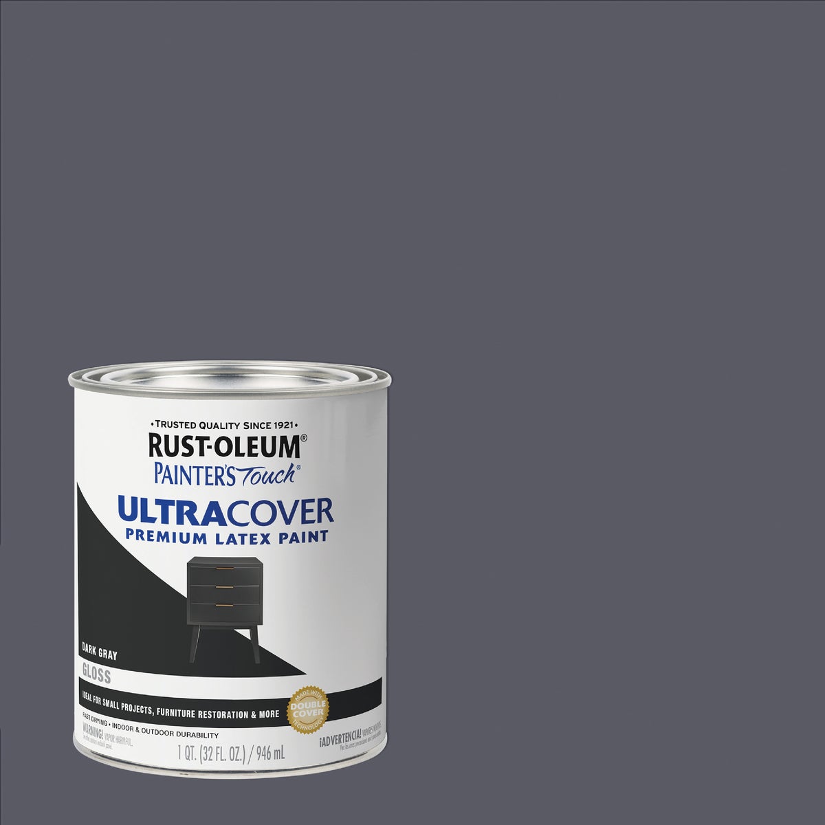 Rust-Oleum Painter's Touch 2X Ultra Cover Premium Latex Paint, Gloss Dark Gray, 1 Qt. Image 1